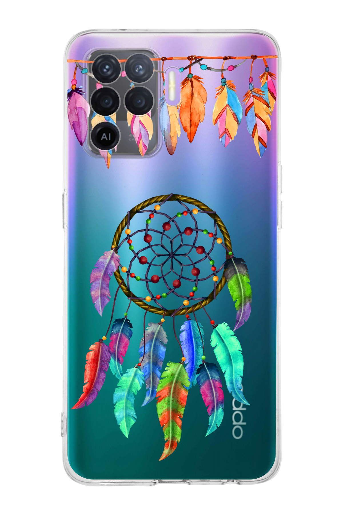 Oppo Reno 5 Lite ile Uyumlu Nazar Boncuğu 6 Baskılı Kamera Korumalı Şeffaf Silikon Kılıf