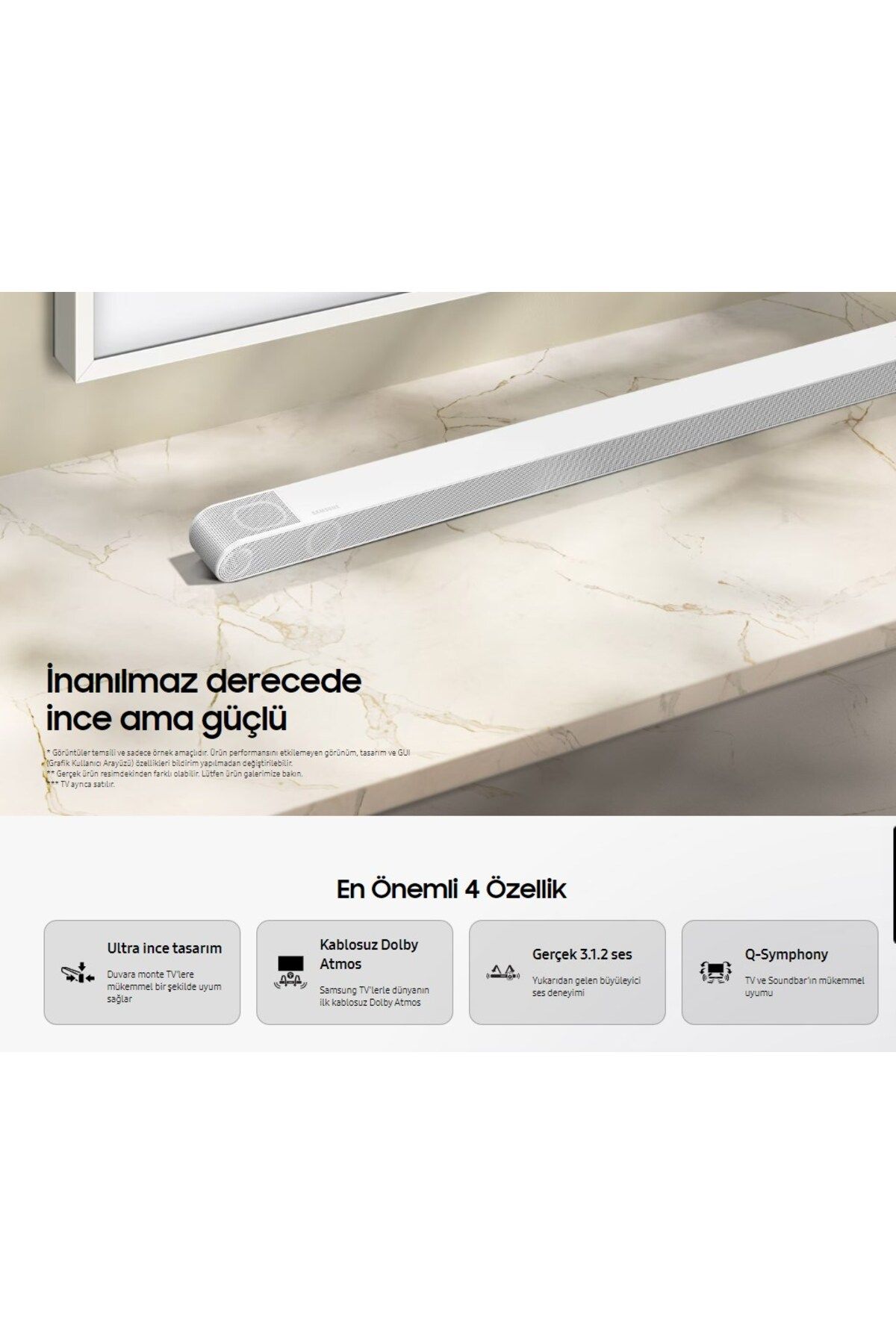 Samsung Beyaz Slim Gövde Bluetooth HDMI OPTİK 330W 10 Hoparlör Dolby Digital Plus 3.1.2 Kanal Soundbar