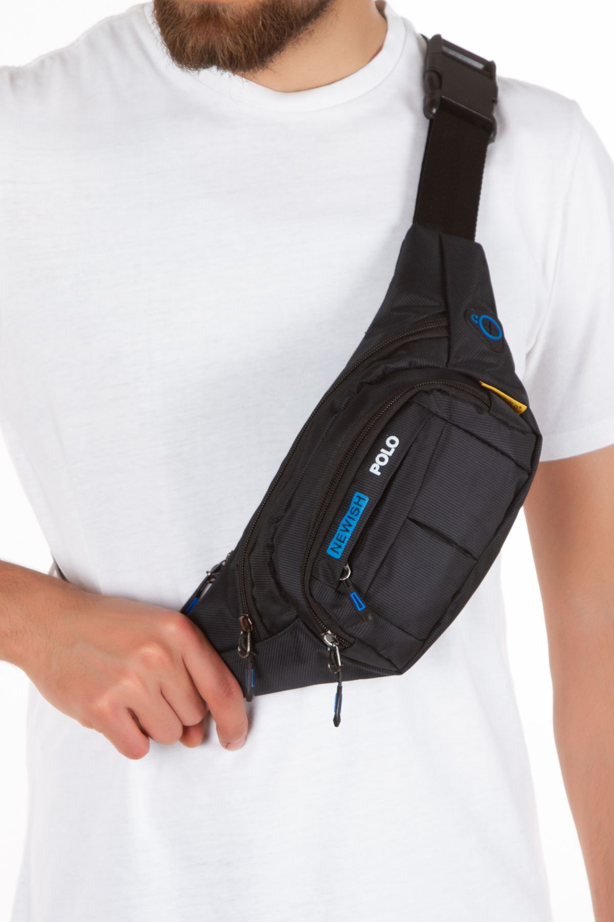 Newish Polo Unisex Siyah Mavi Su Geçirmez Usb Ve Kulaklık Girişli Bel Ve Omuz Çanta Freebag