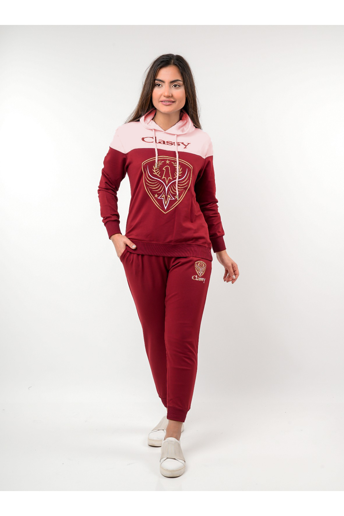 CLASSY.MODA-Single Tracksuit Set - 2-Piece Bottom and Top Set, Twin String Fabric, Stitched 2