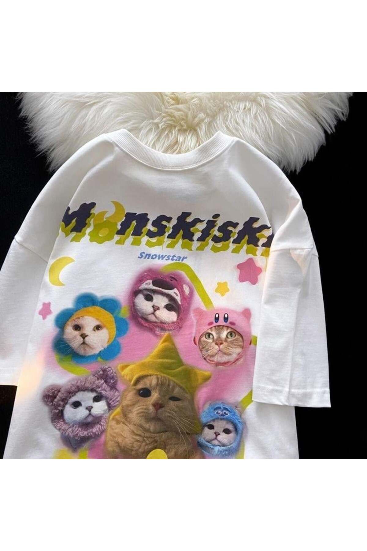 Toum-Enya Jewelry Cute Cat Printed Oversize T-Shirt 2