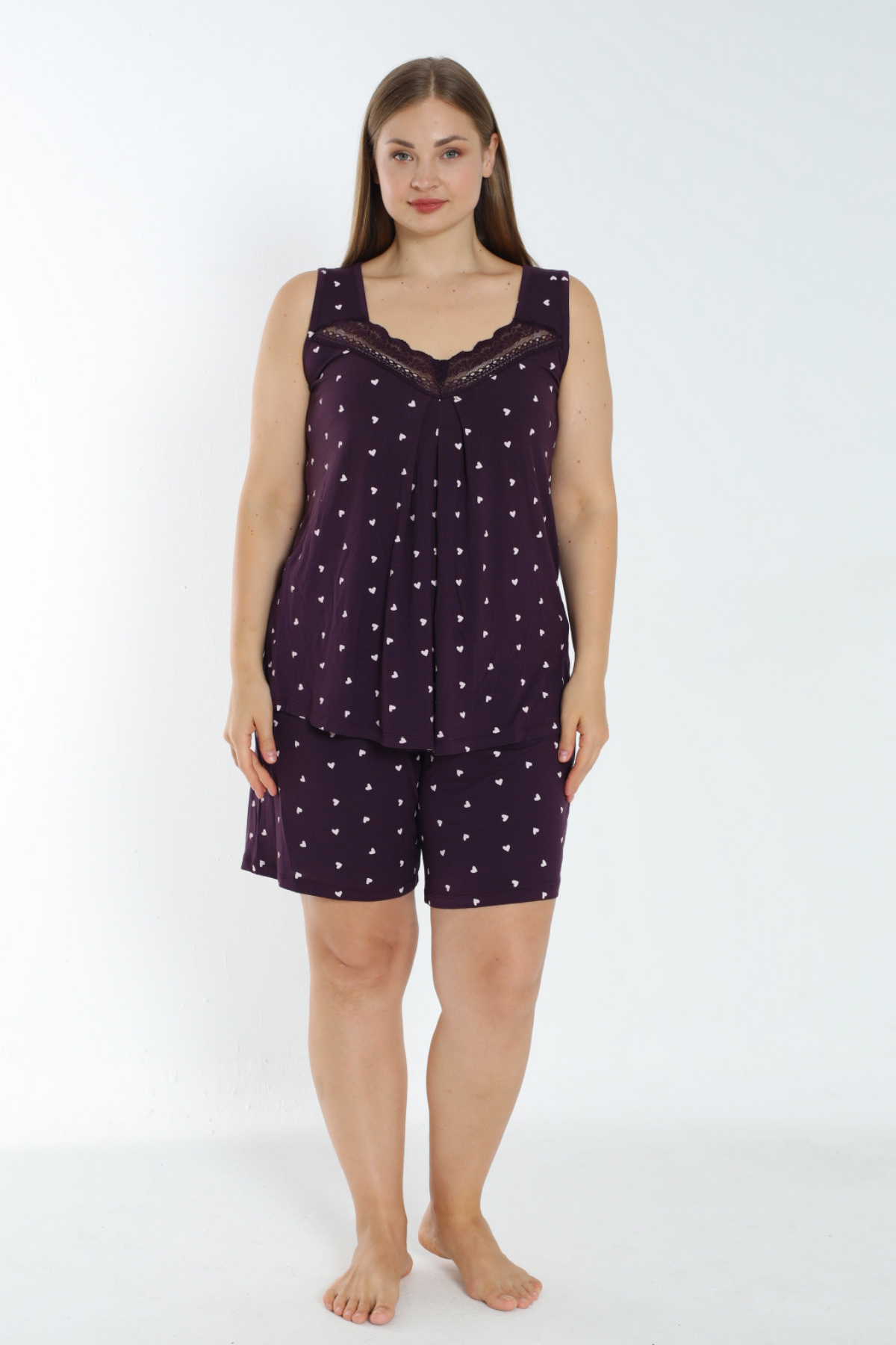 women's Strappy Lace Detailed Elastic Viscose Bottom Top Nightgown Set