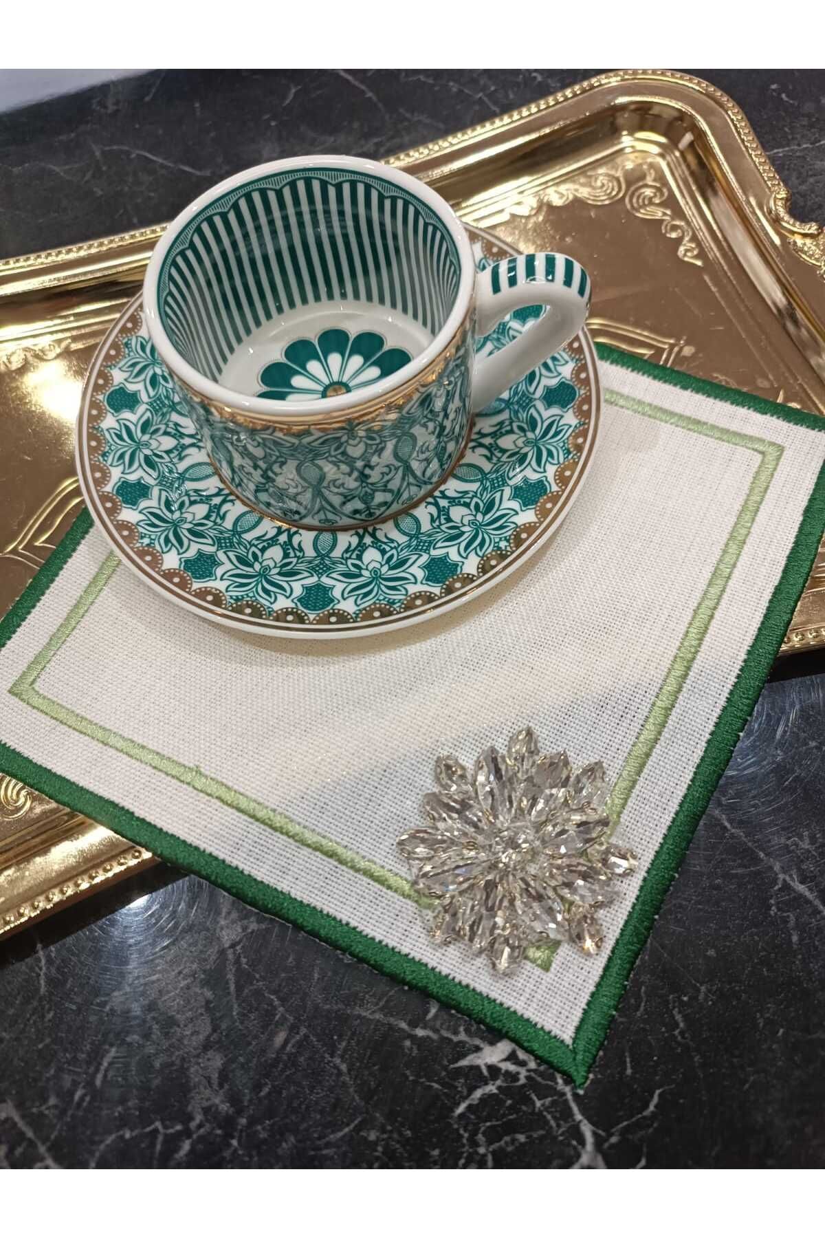 Taş detaylı renkli kahve yanı, kokteyl, sunum peçetesi 1 adet