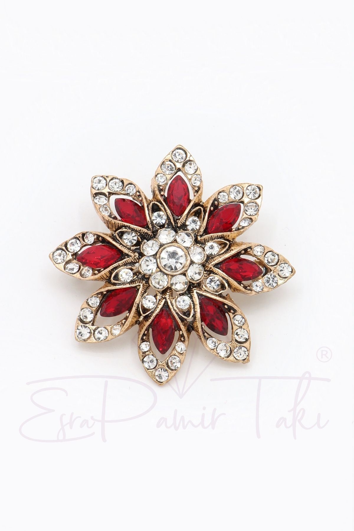 Red White Zircon Stone Diamond Mounted Brooch