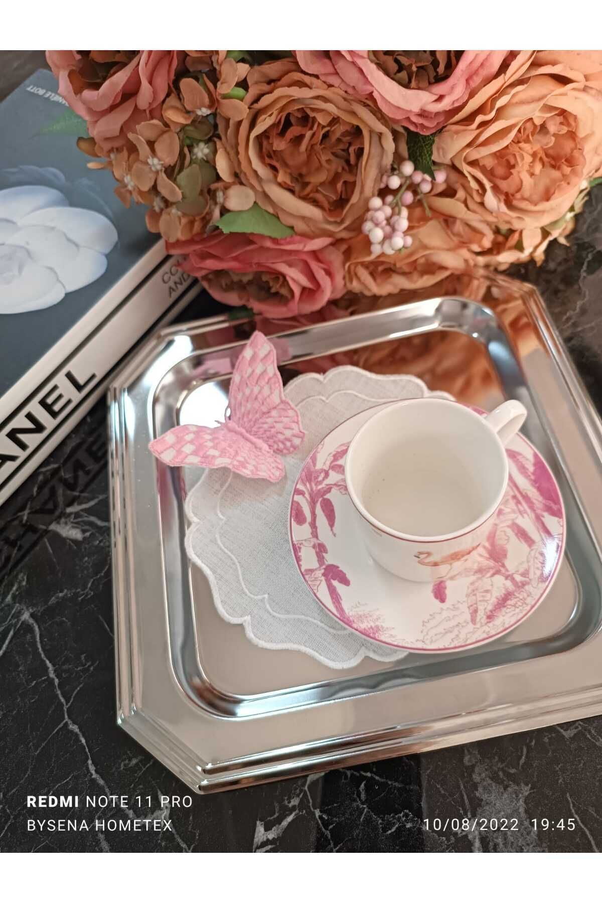 Kelebek Detaylı Pembe Kokteyl Peçetesi Ve Sunum Peçetesi 1 Adet