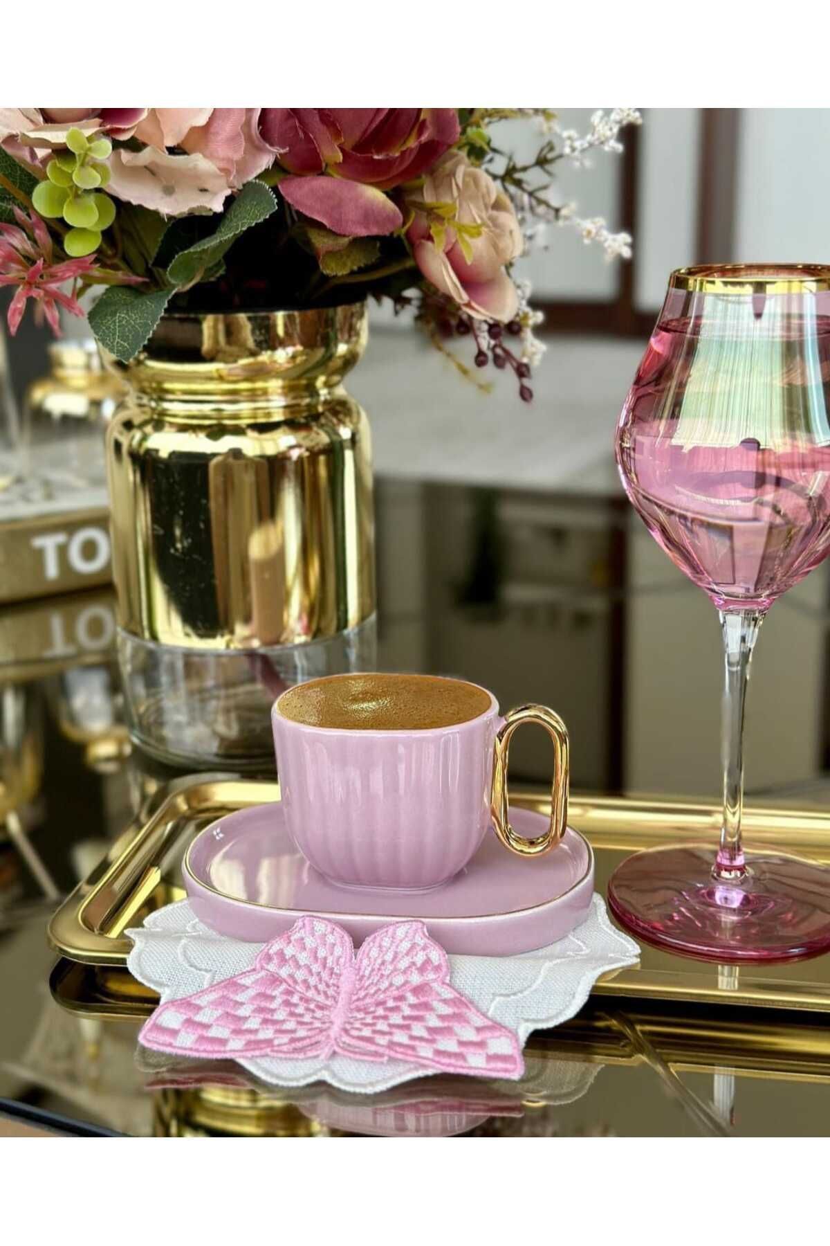 Kelebek Detaylı Pembe Kokteyl Peçetesi Ve Sunum Peçetesi 1 Adet