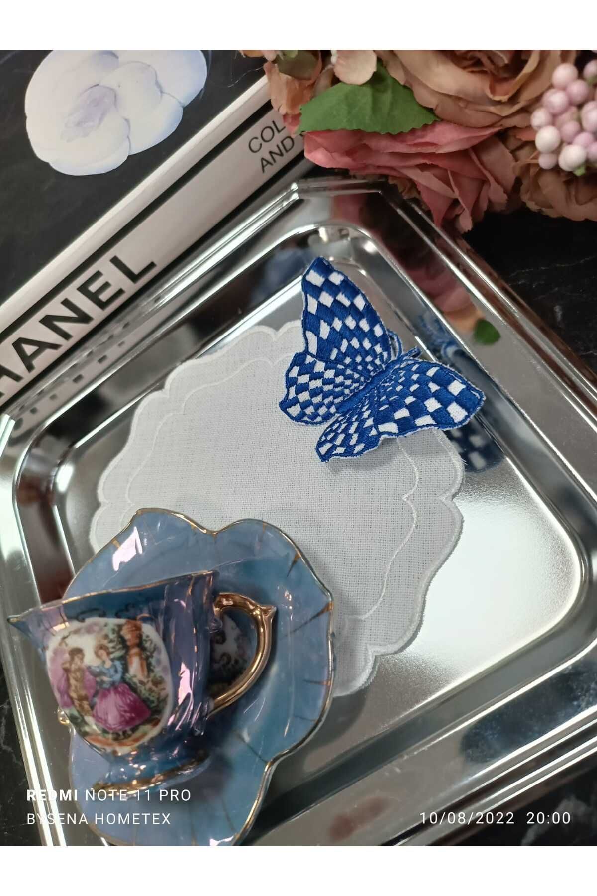 kelebek detay mavi kokteyl peçetesi ve sunum peçetesi 1 adet