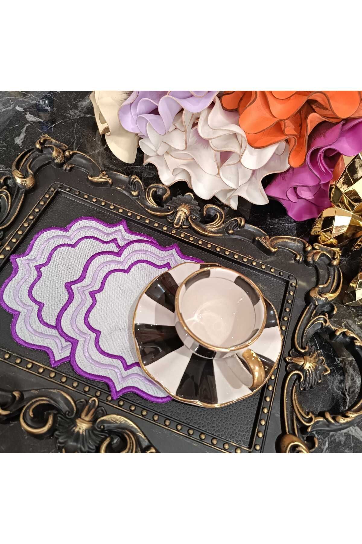 LASETU-Purple and Lilac Color Detailed Cocktail Napkin and Coffee Side Napkin 2 Pieces 7