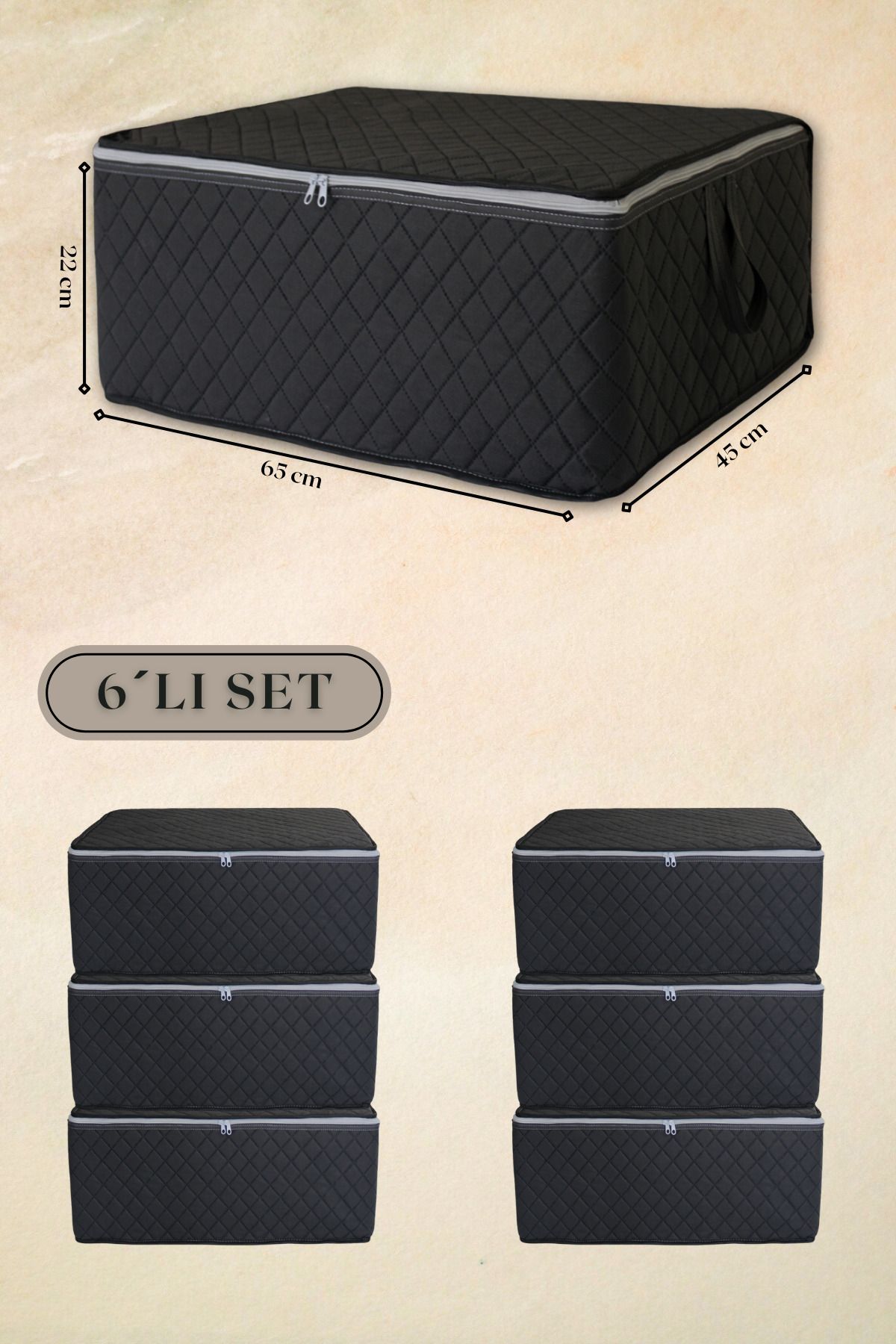 ADARYA HOME 6 Bucăți De Resturi De Dimensiuni Mari Cu Model Matlasat Gri - 65x45x22cm - One Size