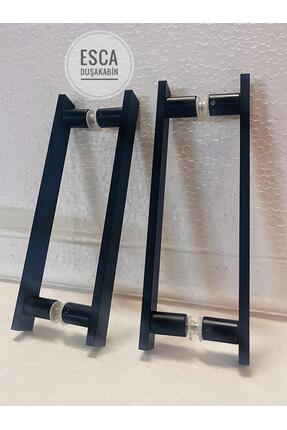 Esca Lüx Siyah Alüminyum ,Cam Duşakabin Kulp Takımı 16 Cm Delik Mesafesi Uyum...