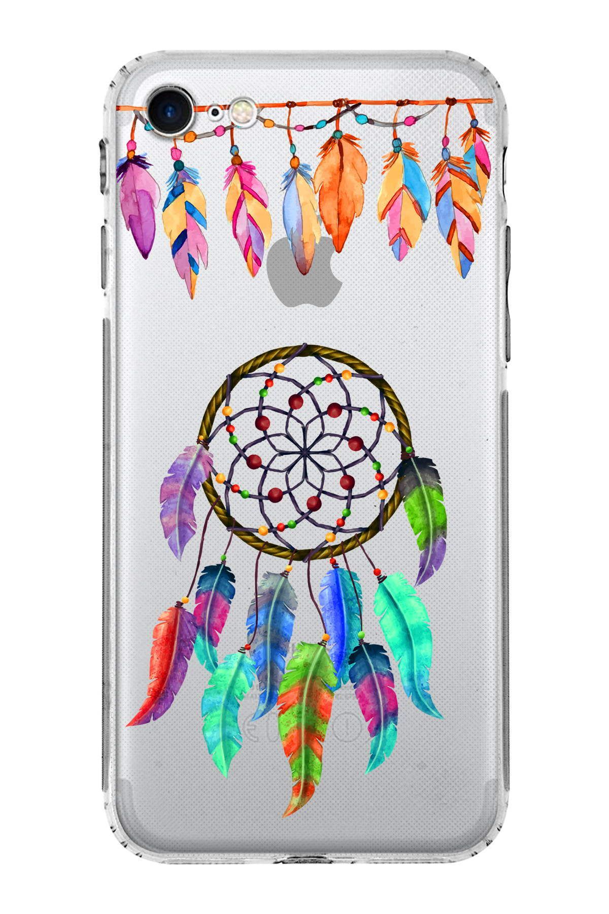iPhone SE 2020 ile Uyumlu Nazar Boncuğu 6 Baskılı Kamera Korumalı Şeffaf Silikon Kılıf