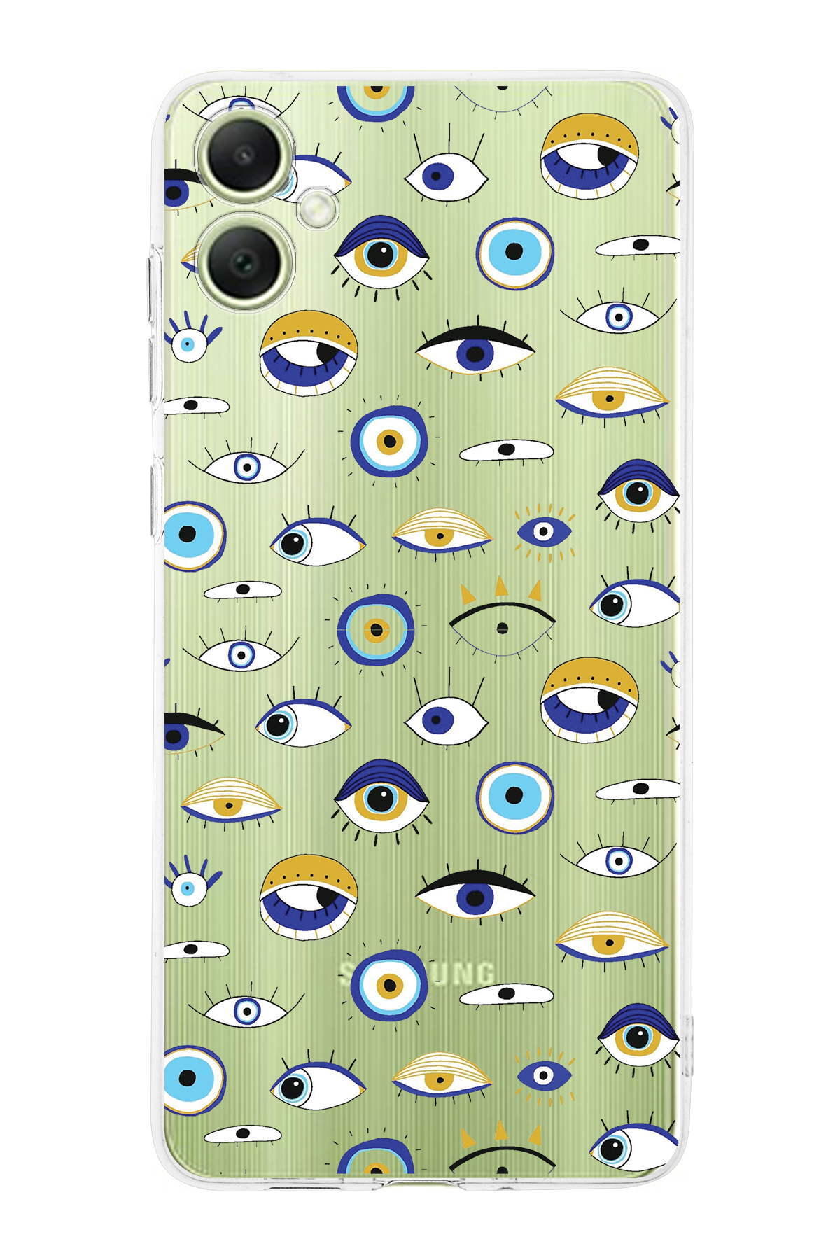 Samsung Galaxy A05 ile Uyumlu Nazar Boncuğu 2 Baskılı Kamera Korumalı Şeffaf Silikon Kılıf