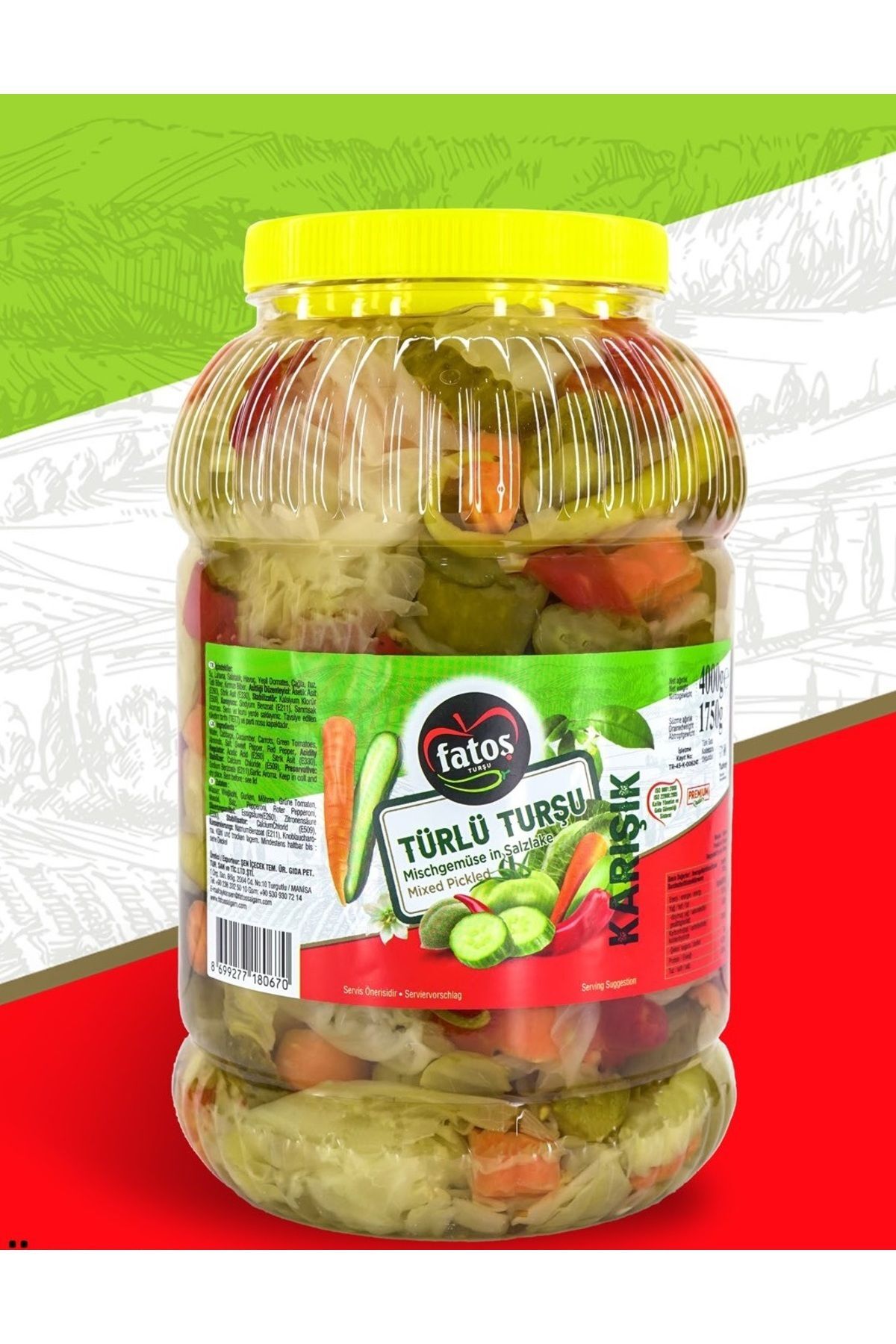 Fatoş Türlü Karışık Turşu 4 Kg (SÜZME 1750 GR) X 1 Adet