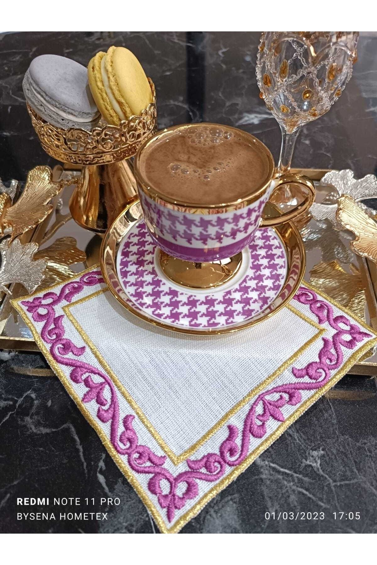 Hüma Şah Modeli 4 Adet Kokteyl Peçetesi, Kahve Yanı Peçete Kırmızı, Mor, Turuncu Ve Pembe Renkli