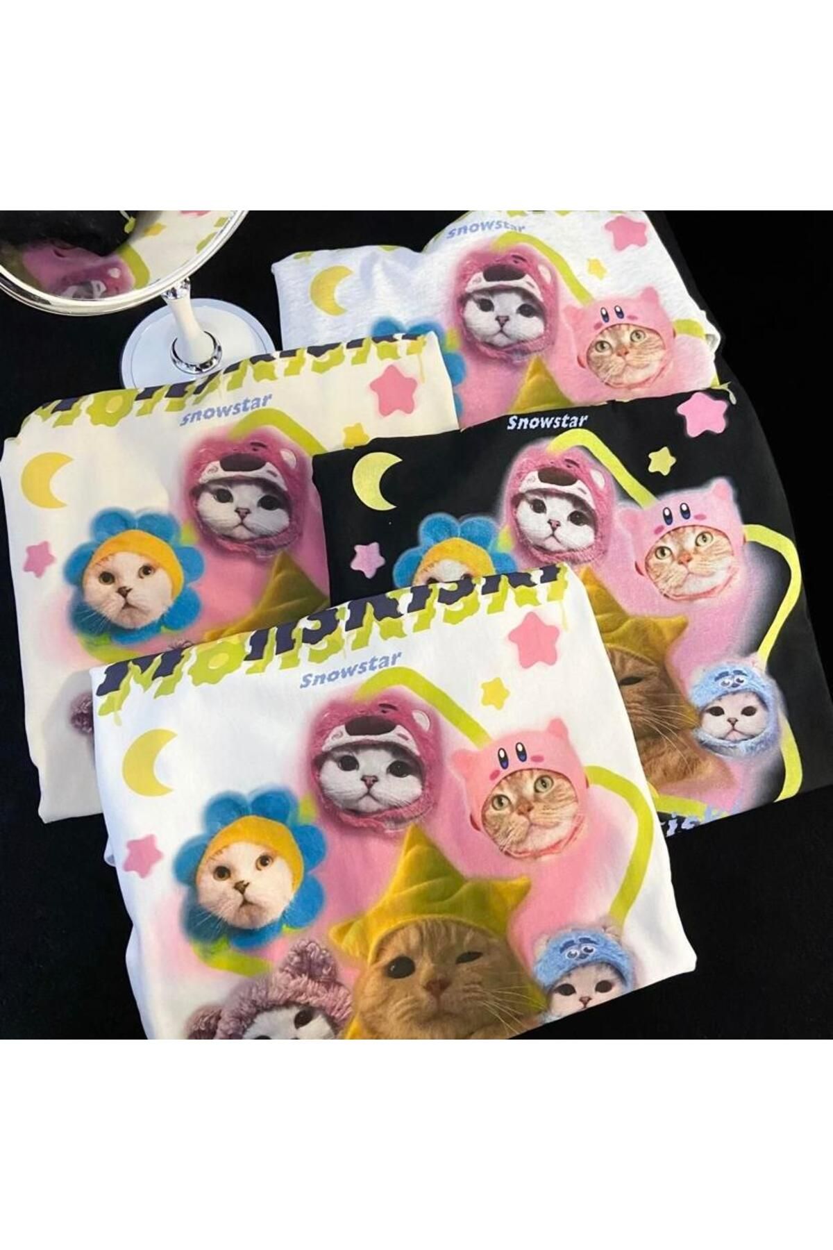 Toum-Enya Jewelry Cute Cat Printed Oversize T-Shirt 3