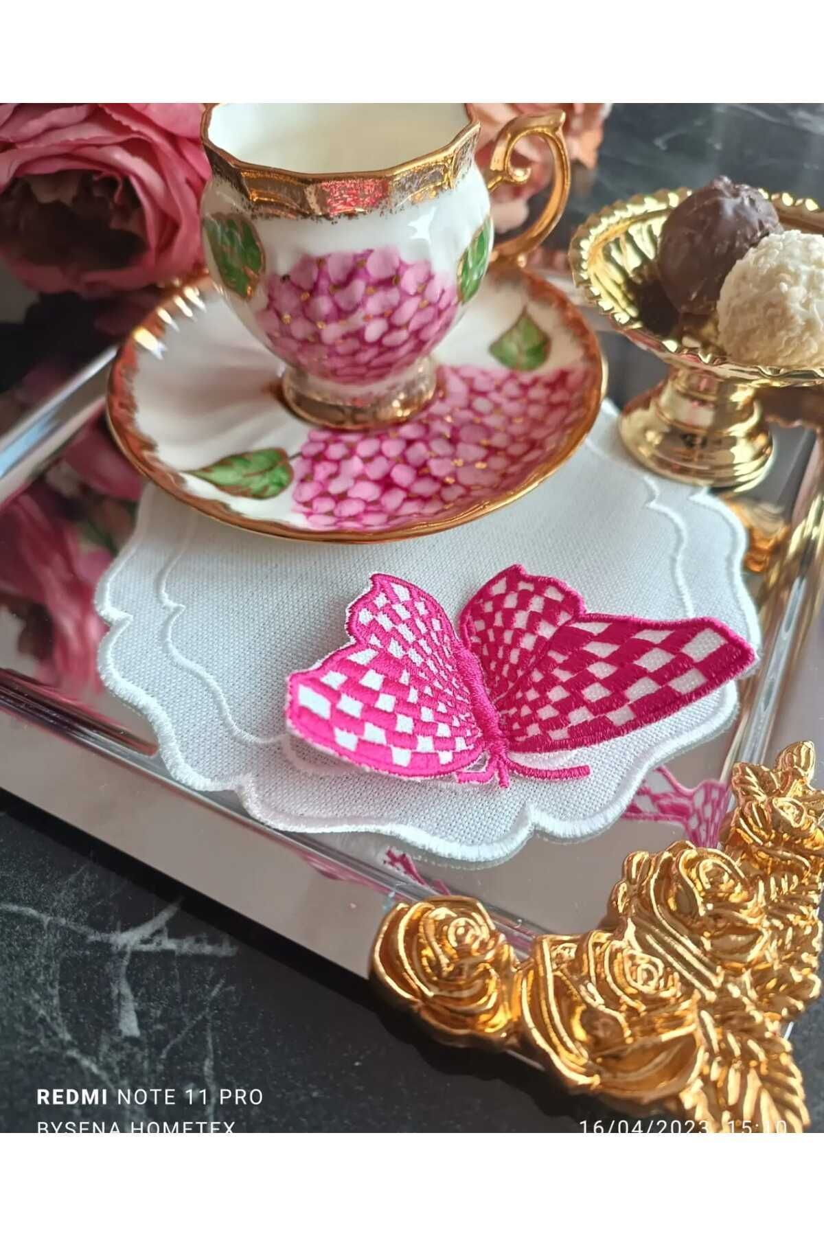 kelebek detay fuşya kokteyl peçetesi ve sunum peçetesi 1 adet