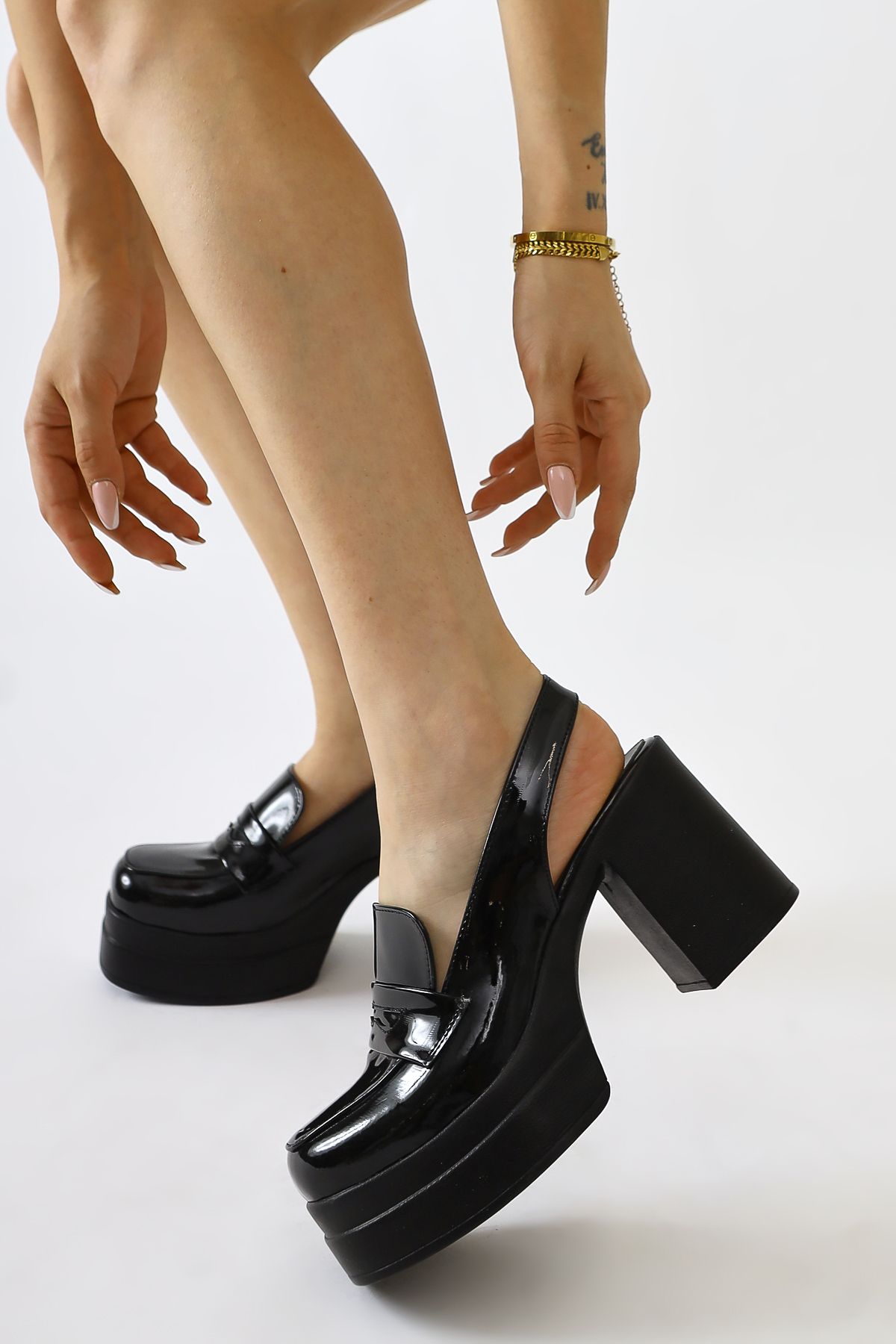 Limoya Pantofi Casual De Damă Neval Din Piele Neagră Cu Platformă Cu Toc Decoltat Femeie - 39