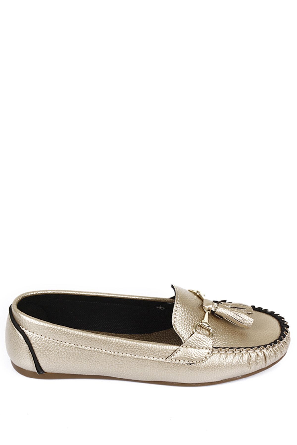 GÖNDERİ(R)-Gold Heart Round Toe Flat Sole Buckle Tasseled Women's Ballerinas 30120 4