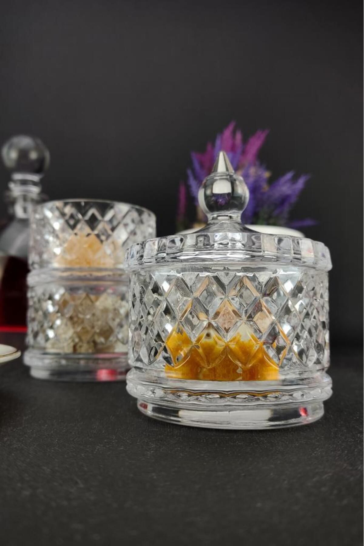Digithome-Footed 3-Layer Glass Presentation Cookie Holder and Sugar Bowl 21 Cm - Ku.mkz.003 C1-1-288 3