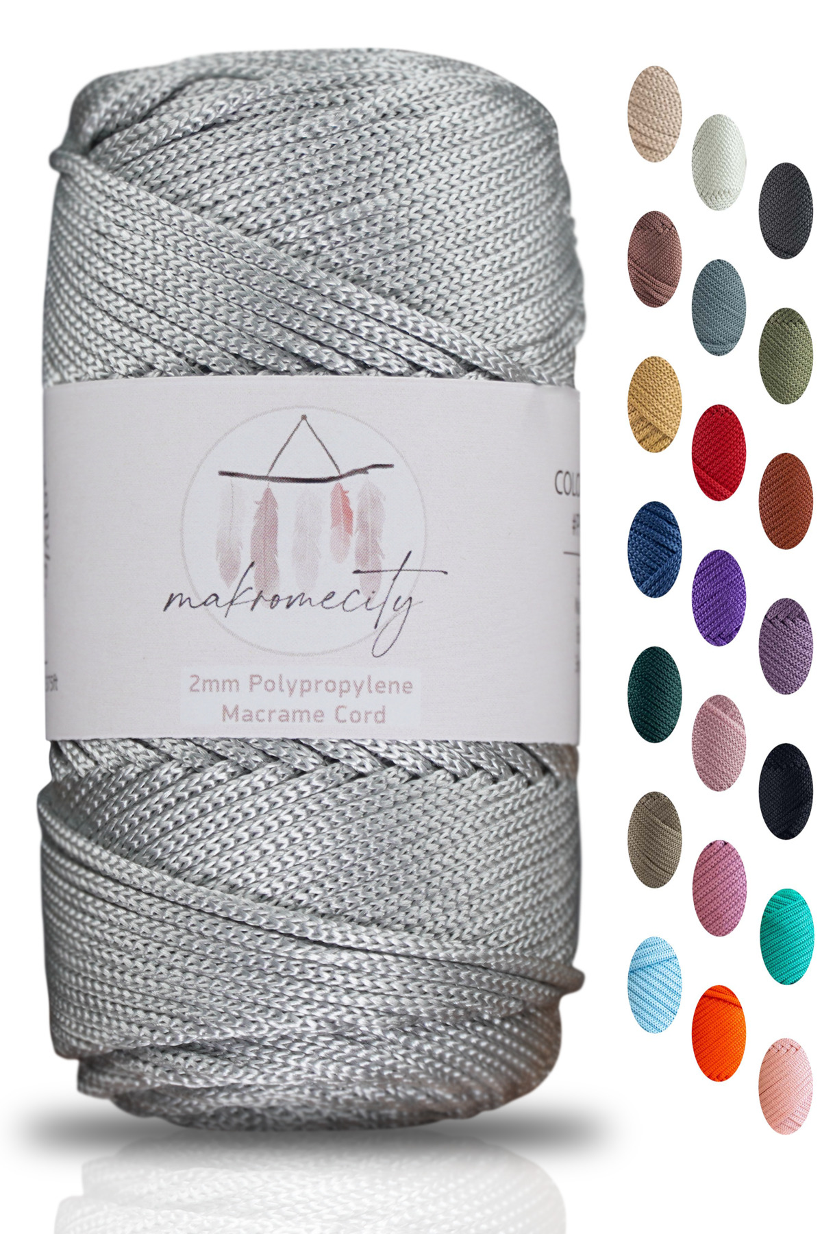 Makromecity Premium 100 Gr Polyester Makrome Ipi Açık Gri 2mm - 120 M Supla Ip Ve Çanta Ipliği