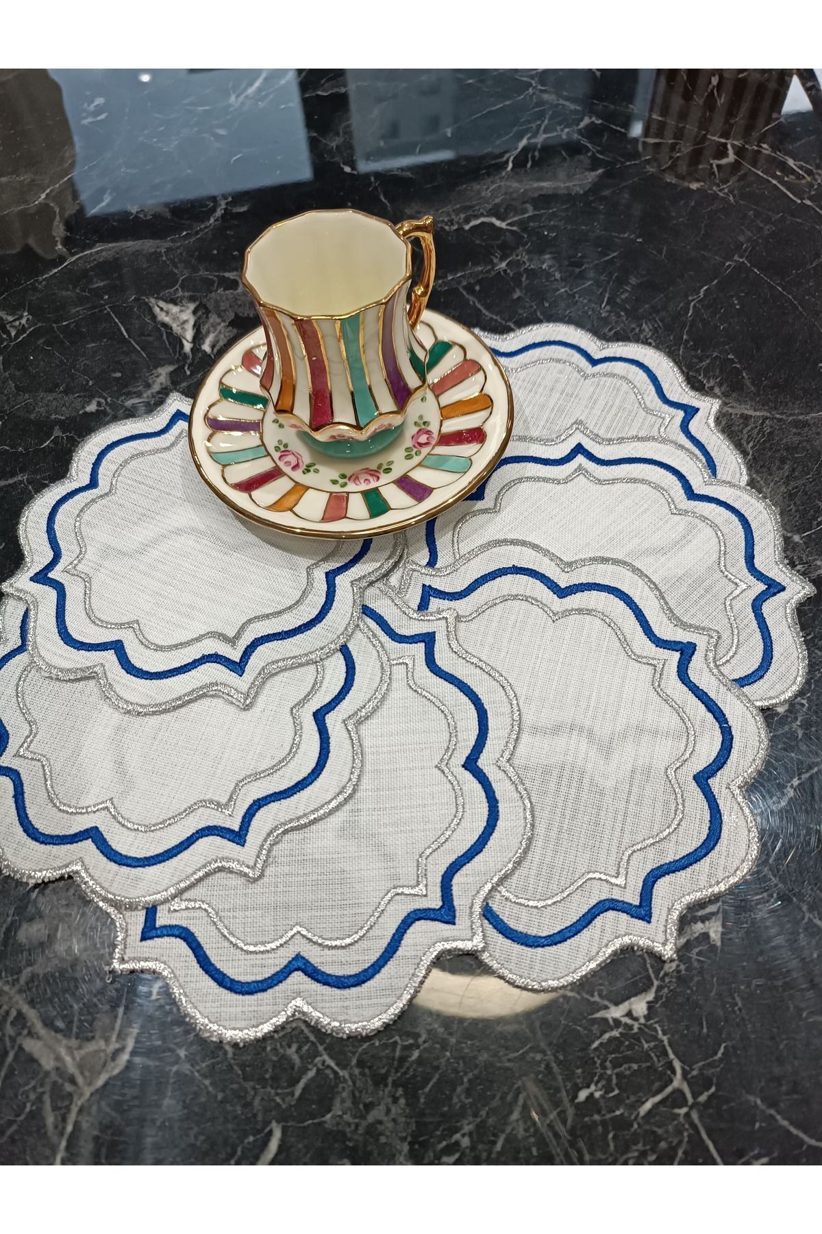 Gümüş Ve Lacivert Işli Kokteyl Peçetesi, Kahve Yanı Peçetesi, Sunumum Peçetesi 6lı