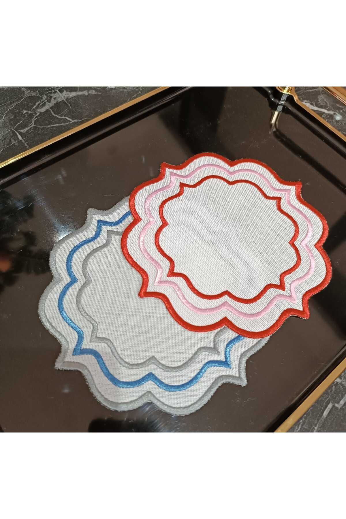 kırmızı ve gri renk detaylı kokteyl peçetesi ve kahve yanı sunum peçetesi 2 adet