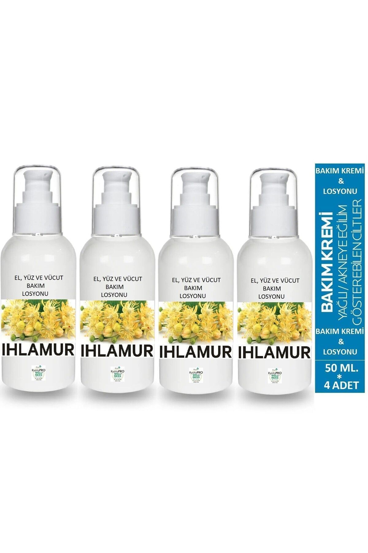 4 Adet %100 Doğal Onarıcı Ihlamur El Ve Vücut Losyonu (ÖZEL ÜRETİM UYUZA SON) 4*50Ml.
