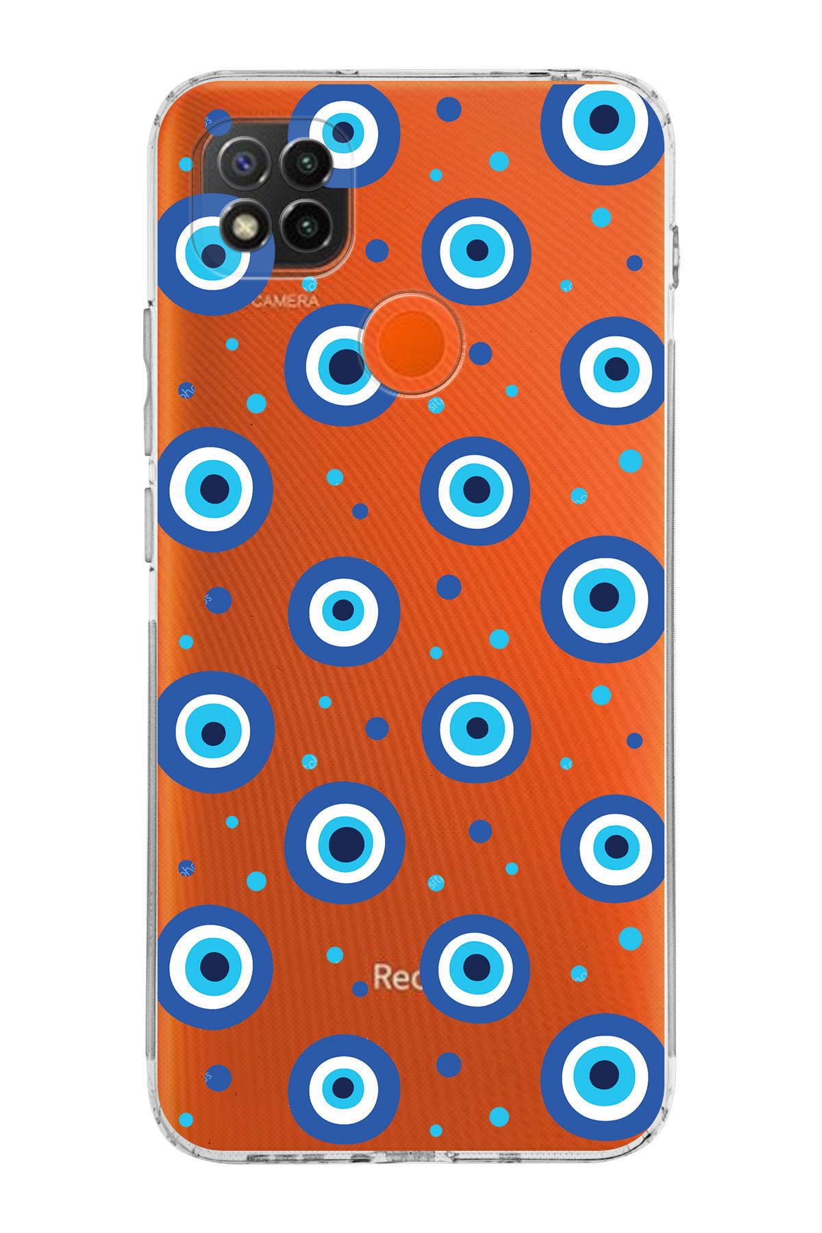 Xiaomi Redmi 9c ile Uyumlu Nazar Boncuğu 1 Baskılı Kamera Korumalı Şeffaf Silikon Kılıf