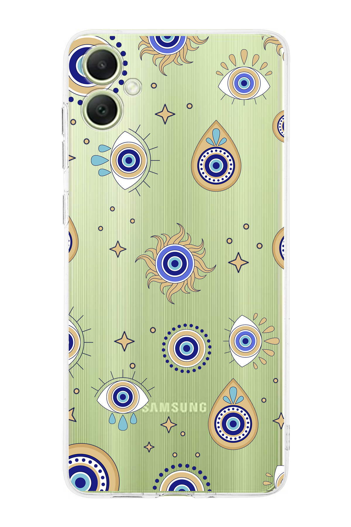 Samsung Galaxy A05 ile Uyumlu Nazar Boncuğu 5 Kamera Korumalı Şeffaf Silikon Kılıf