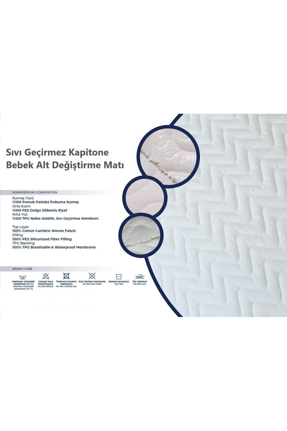 Fulia Sıvı Geçirmez Bebek Alt Açma Matı Kapitone Bebek Alt Açma Minderi Yıkanabilir Alt Değiştirme Örtüsü fotoğrafı 2 (önizleme)
