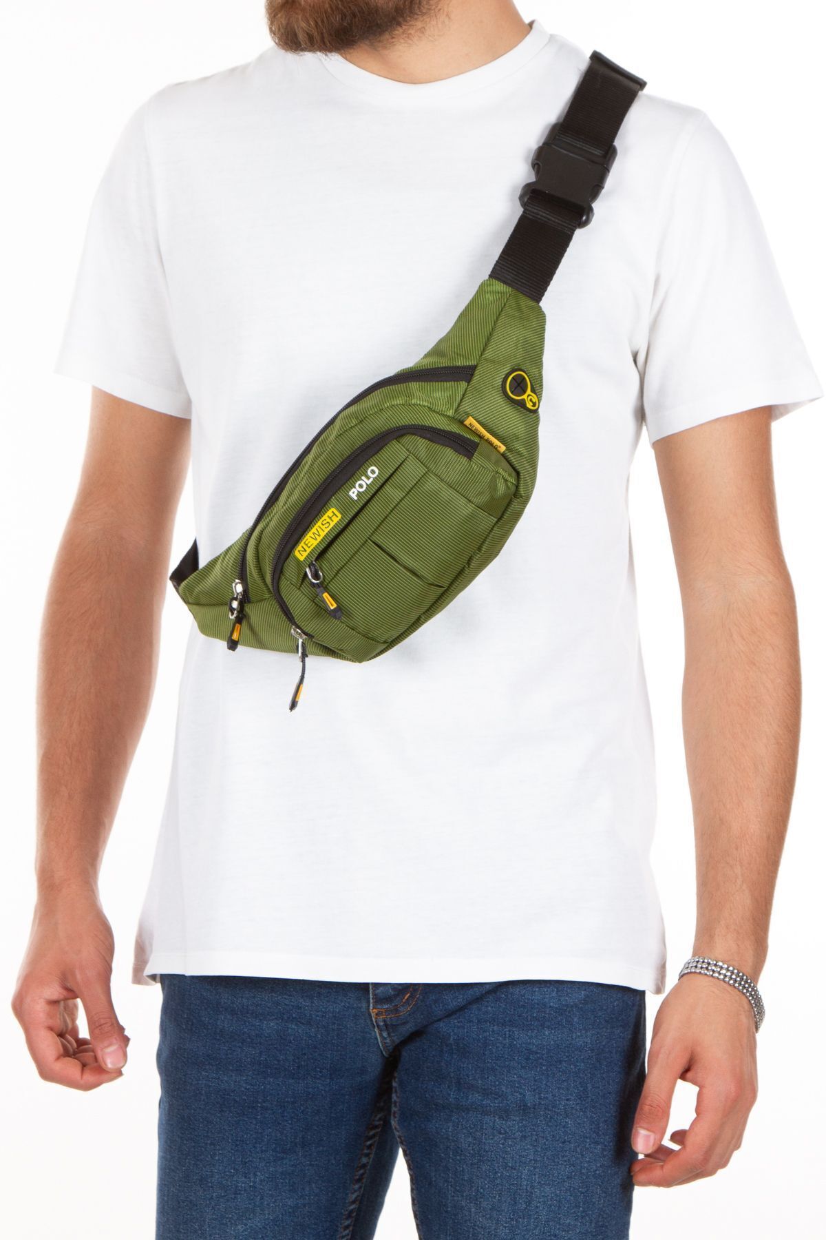 Newish Polo Unisex Haki Su Geçirmez Usb Ve Kulaklık Girişli Bel Ve Omuz Çanta Freebag
