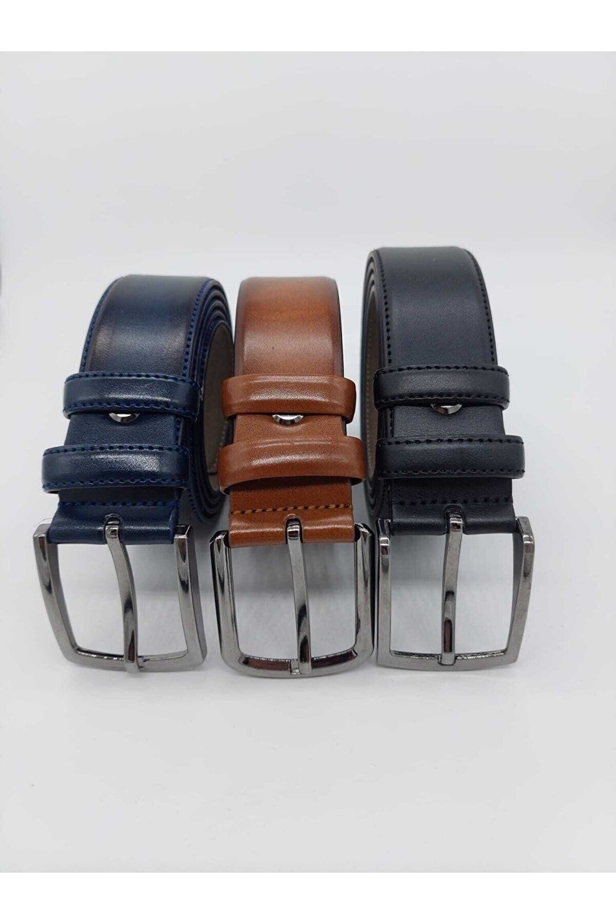 3 Adet Erkek Klasik Pantalon Kemeri Siyah - Kahve-lacivert