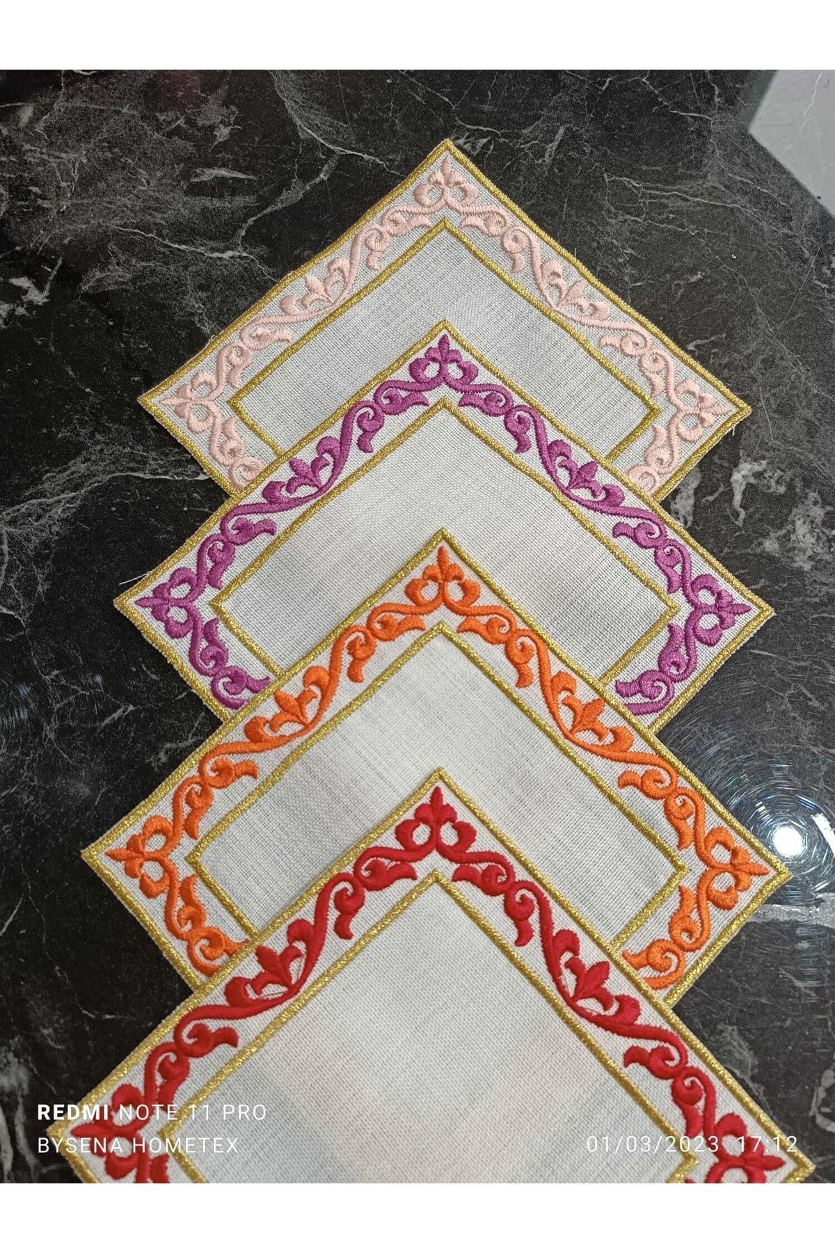 Hüma Şah Modeli 4 Adet Kokteyl Peçetesi, Kahve Yanı Peçete Kırmızı, Mor, Turuncu Ve Pembe Renkli
