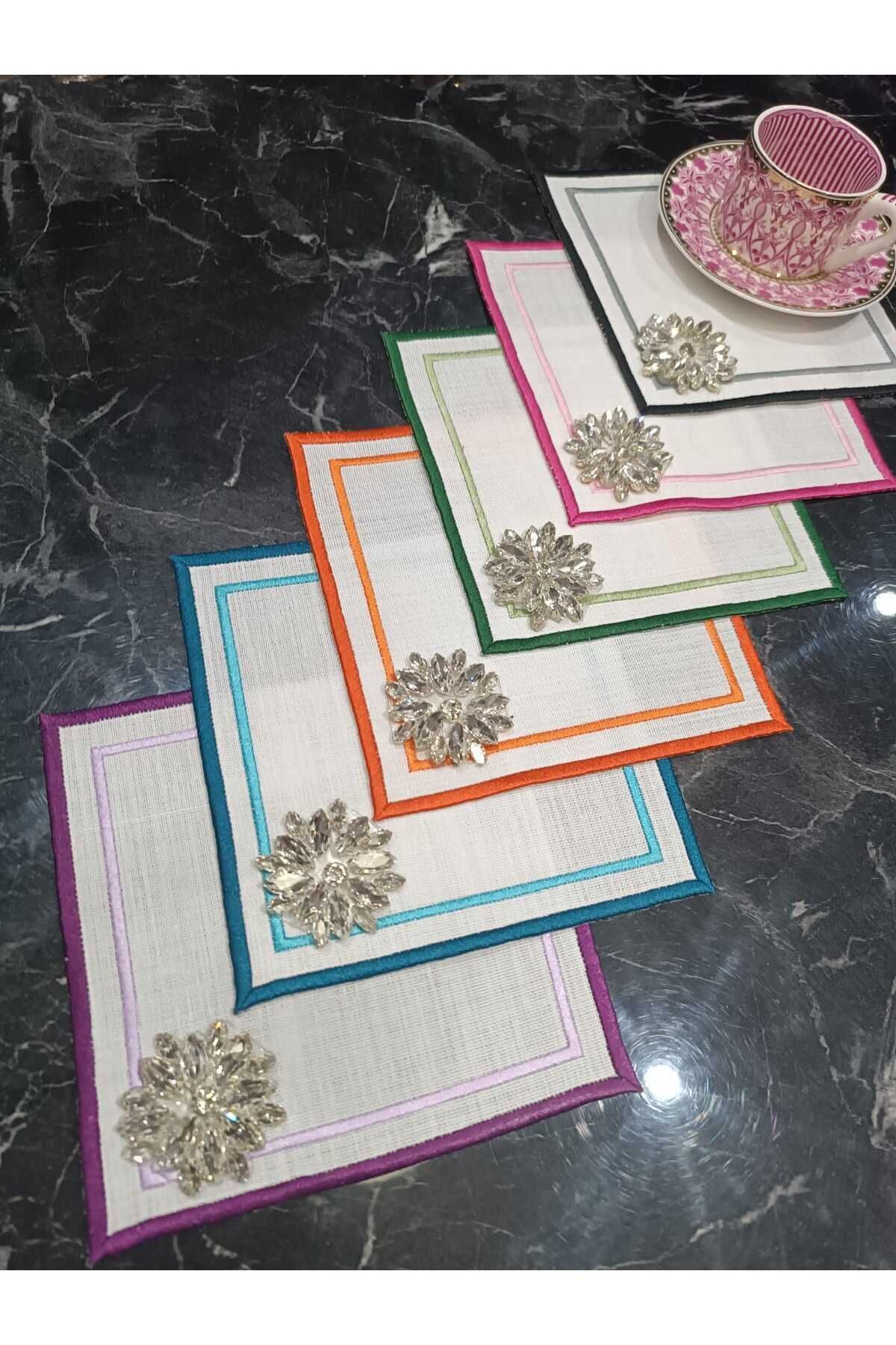 Taş detaylı renkli kahve yanı, kokteyl, sunum peçetesi 1 adet
