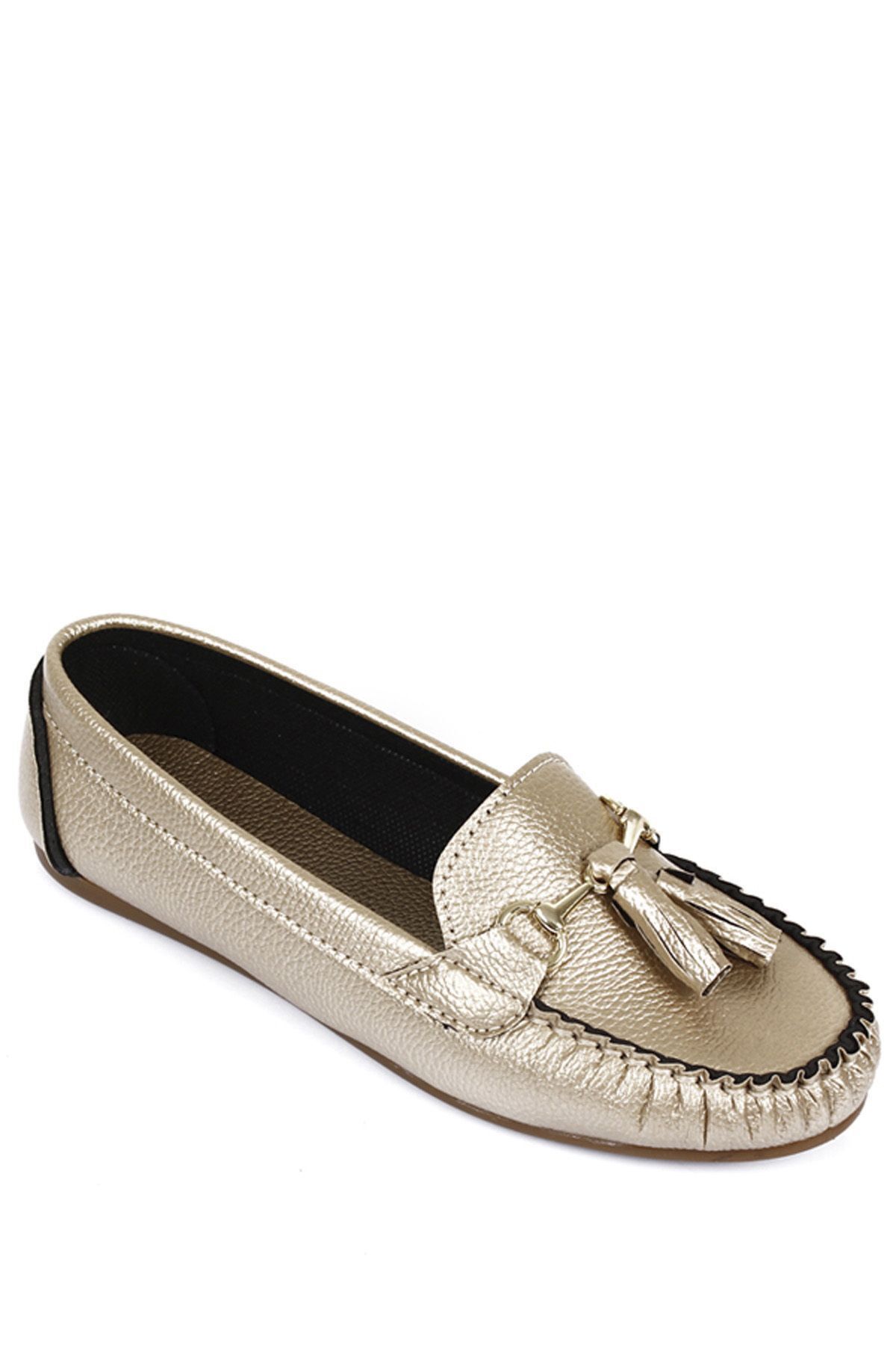 GÖNDERİ(R)-Gold Heart Round Toe Flat Sole Buckle Tasseled Women's Ballerinas 30120 5