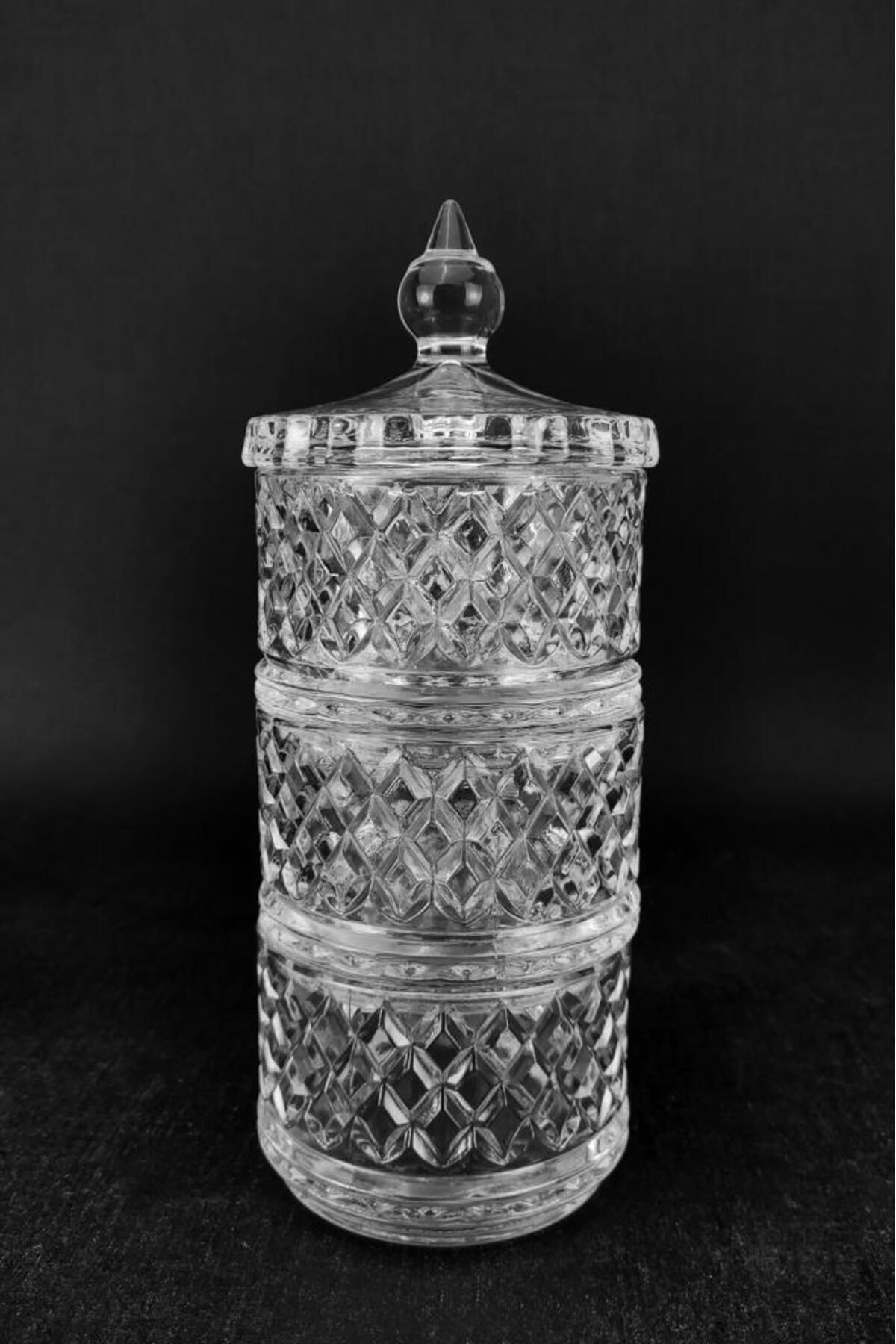 Digithome-Footed 3-Layer Glass Presentation Cookie Holder and Sugar Bowl 21 Cm - Ku.mkz.003 C1-1-288 4