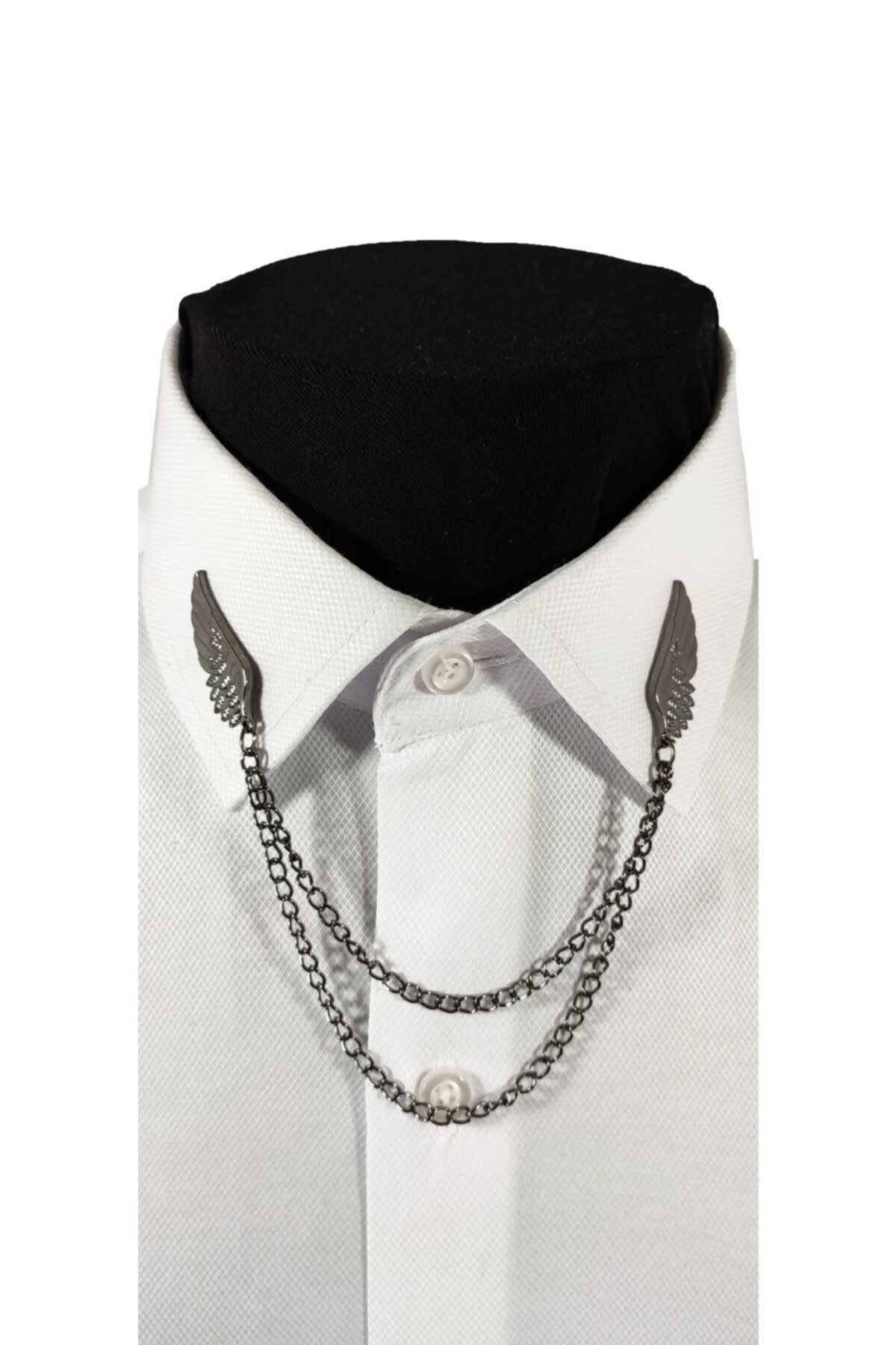 BLC Basic Line Co. Kanat Figürlü Koyu Gümüş Gri Renginde Metal Gömlek Yaka Iğnesi Yaka Zinciri