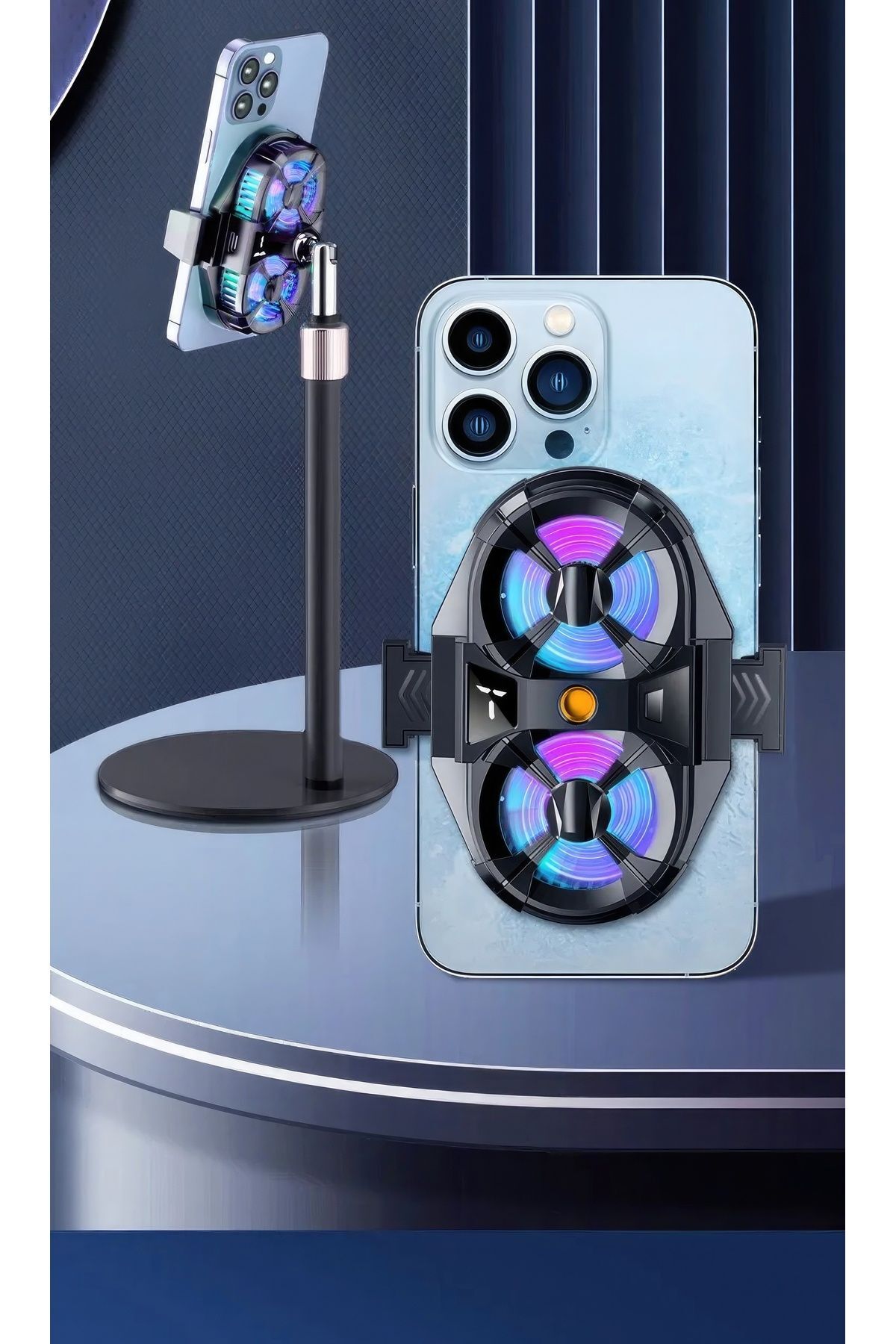 ÇİFT FANLI RGB IŞIKLI ALİMİNYUM TELEFON SOGUTMA SİSTEMİ (GAMİNG-TİKTOK-YOUTUBE-İNSTAGRAM)ULTRA GÜÇLÜ 9
