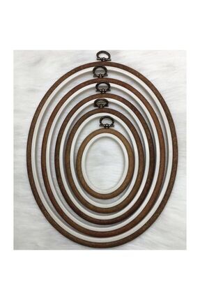 Nurge Ahşap Renk Plastik Oval Pano Kasnak - Nakış Kasnağı 5'li Set