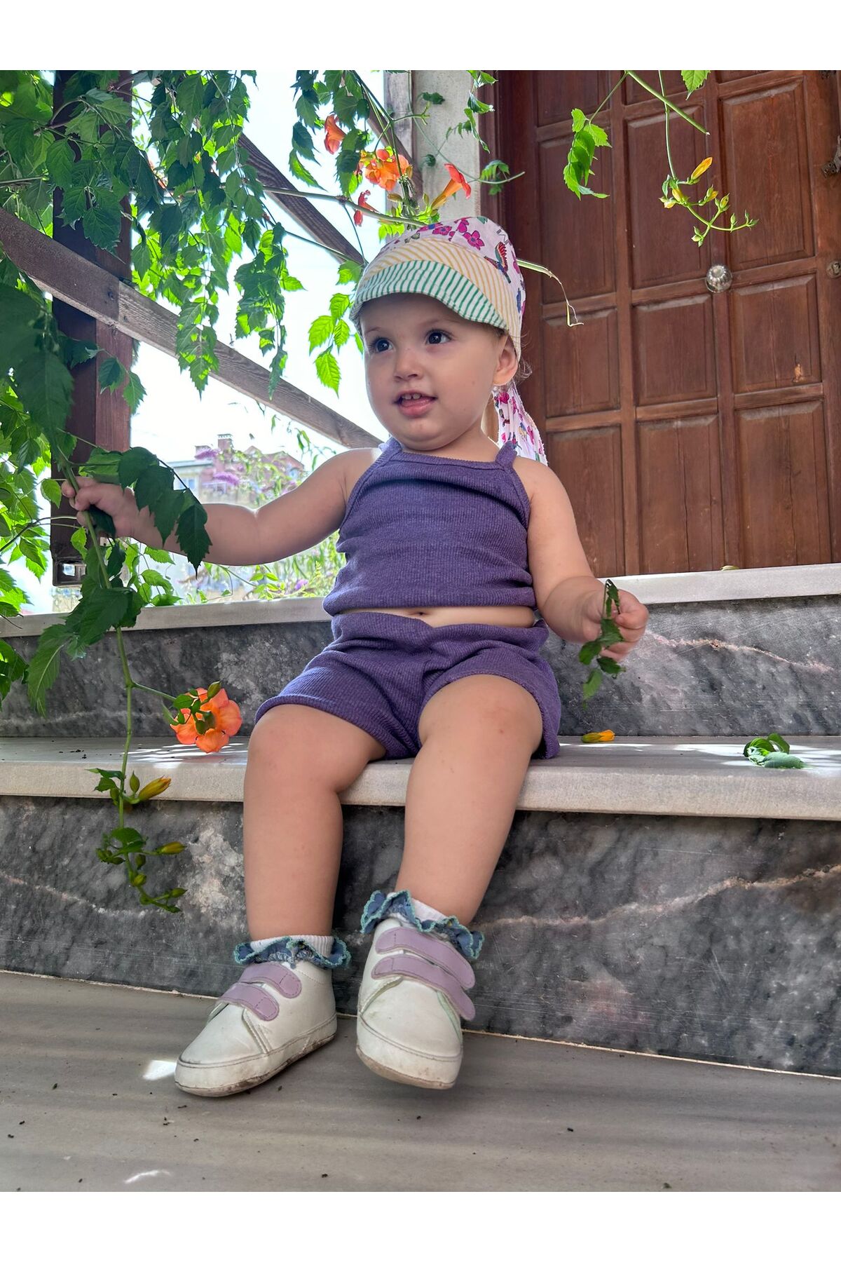 Purple Baby Ribbed Crop Set Top-bottom Summer Shorts Set