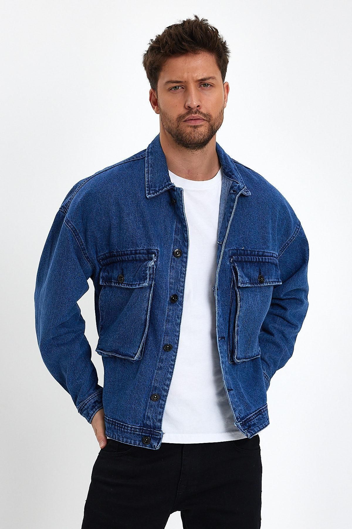 DAMGA JEANS Unisex Streetwise Jean Oversize Günlük Rahat Kot Ceket Mavi