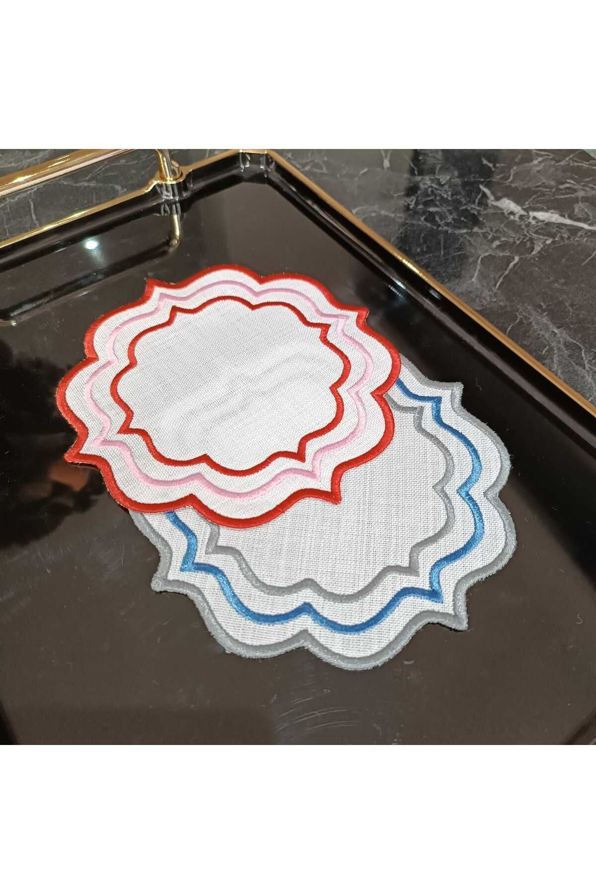 kırmızı ve gri renk detaylı kokteyl peçetesi ve kahve yanı sunum peçetesi 2 adet