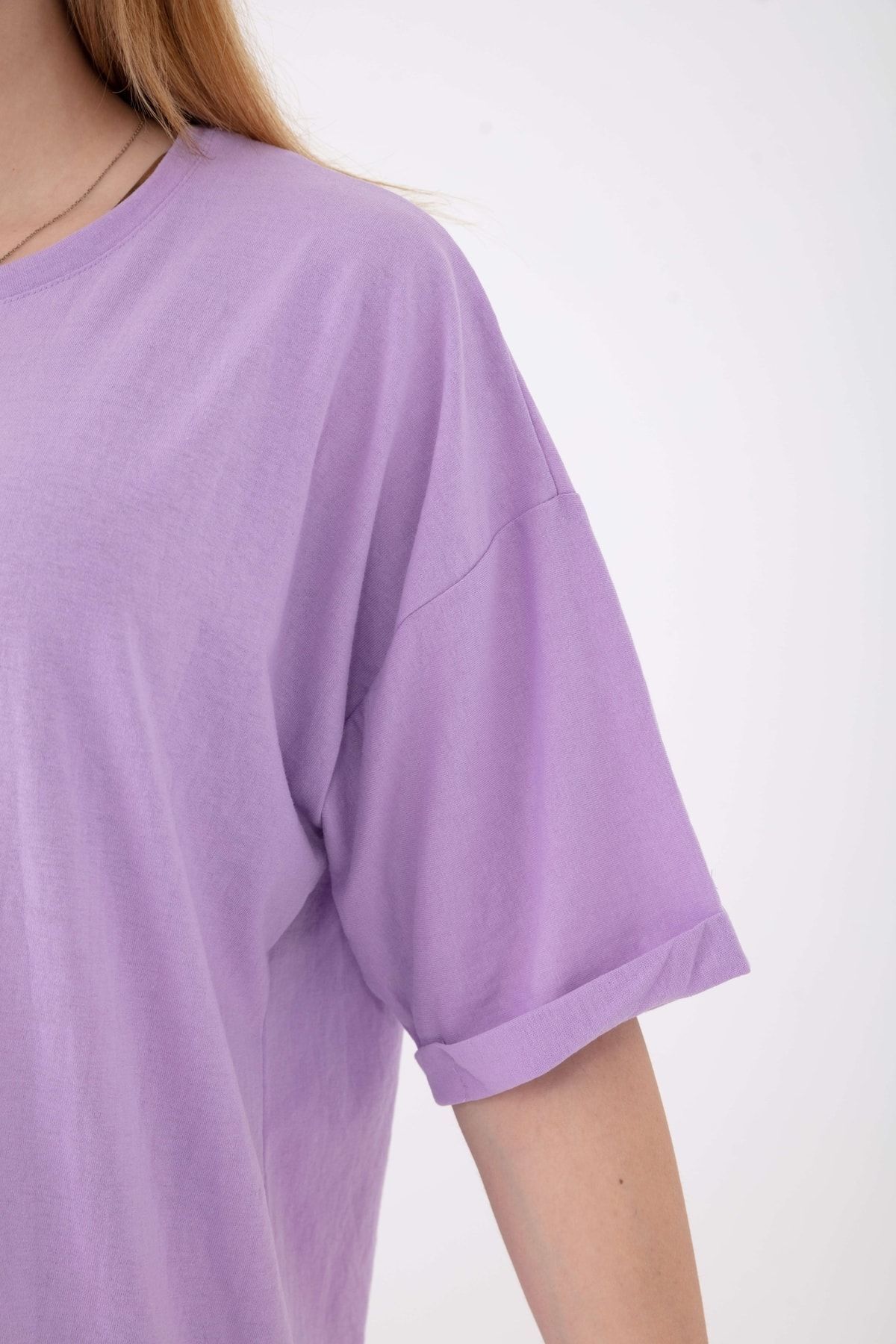 Women's Basic Unprinted Plain Oversize Loose Wide Cut Double Sleeve T-shirt