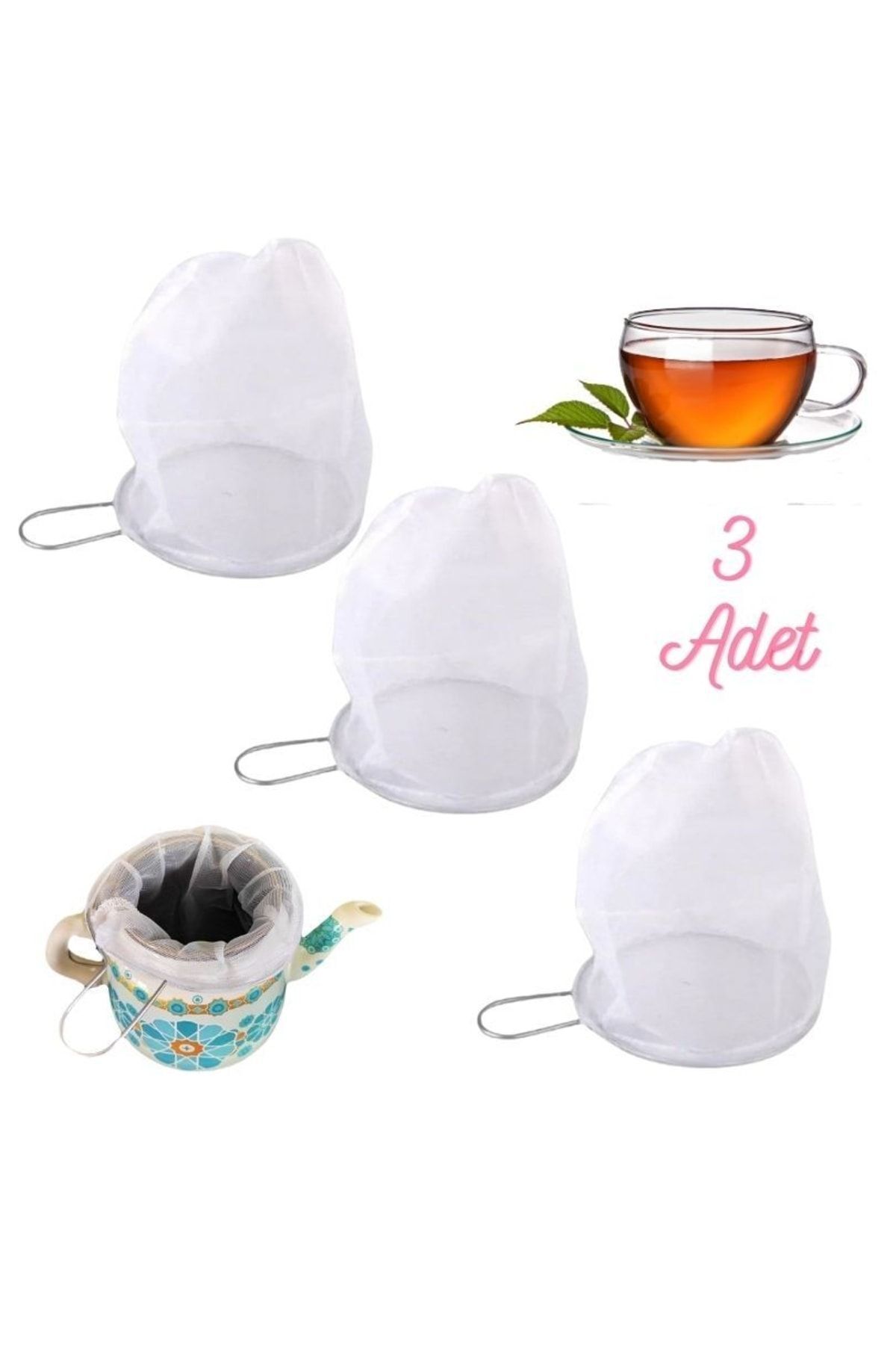 Torba Demlik Süzgeci Süt Süzgeci Yeniden Kullanılabilir Çay Kahve Süzgeci 13cm 3 Adet 6 Nolu