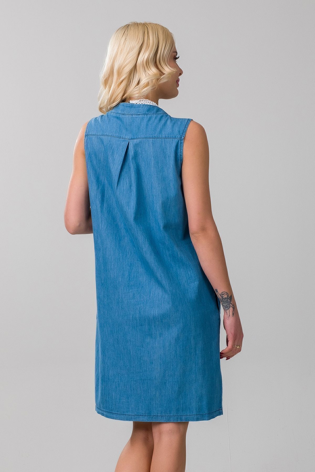 Bold & Young-Rochie de damă subțire din denim, din bumbac spălat, albastru deschis, cu buzunare 5