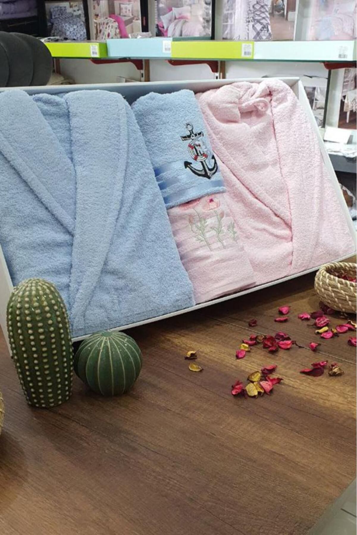Çeyiz Diyarı-Bathrobe Set 4 Pieces Powder Blue Unisex 3