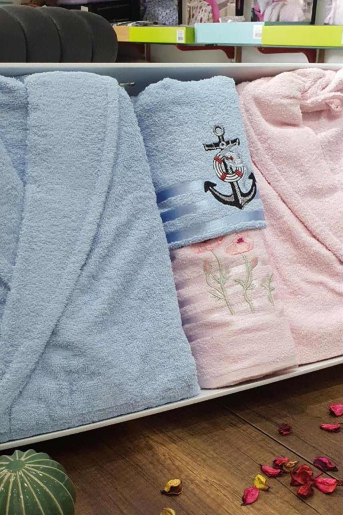 Çeyiz Diyarı-Bathrobe Set 4 Pieces Powder Blue Unisex 2