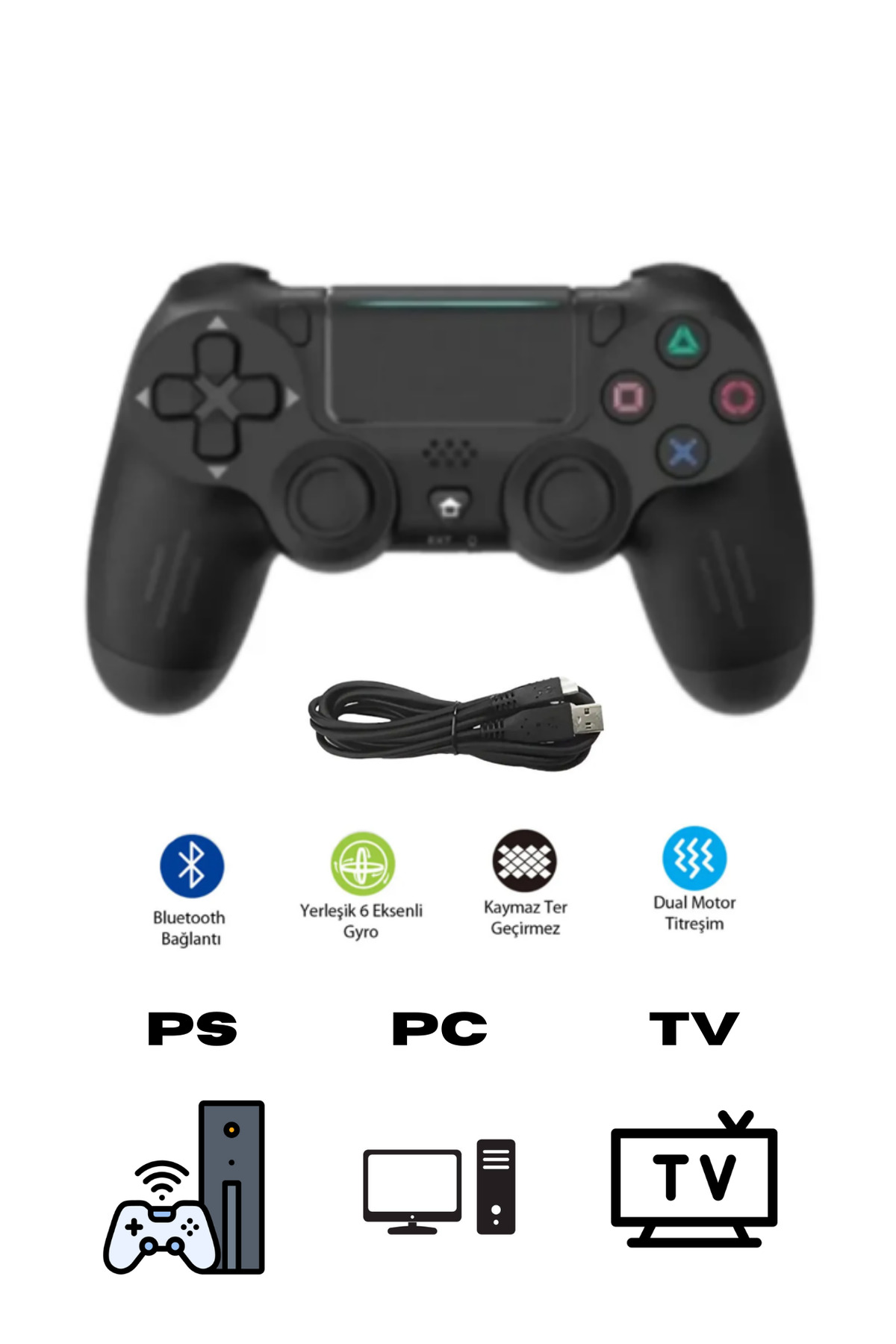Kablosuz Titreşimli Oyun Kolu Joystick PS4 Kolu PS PC TV Uyumlu
