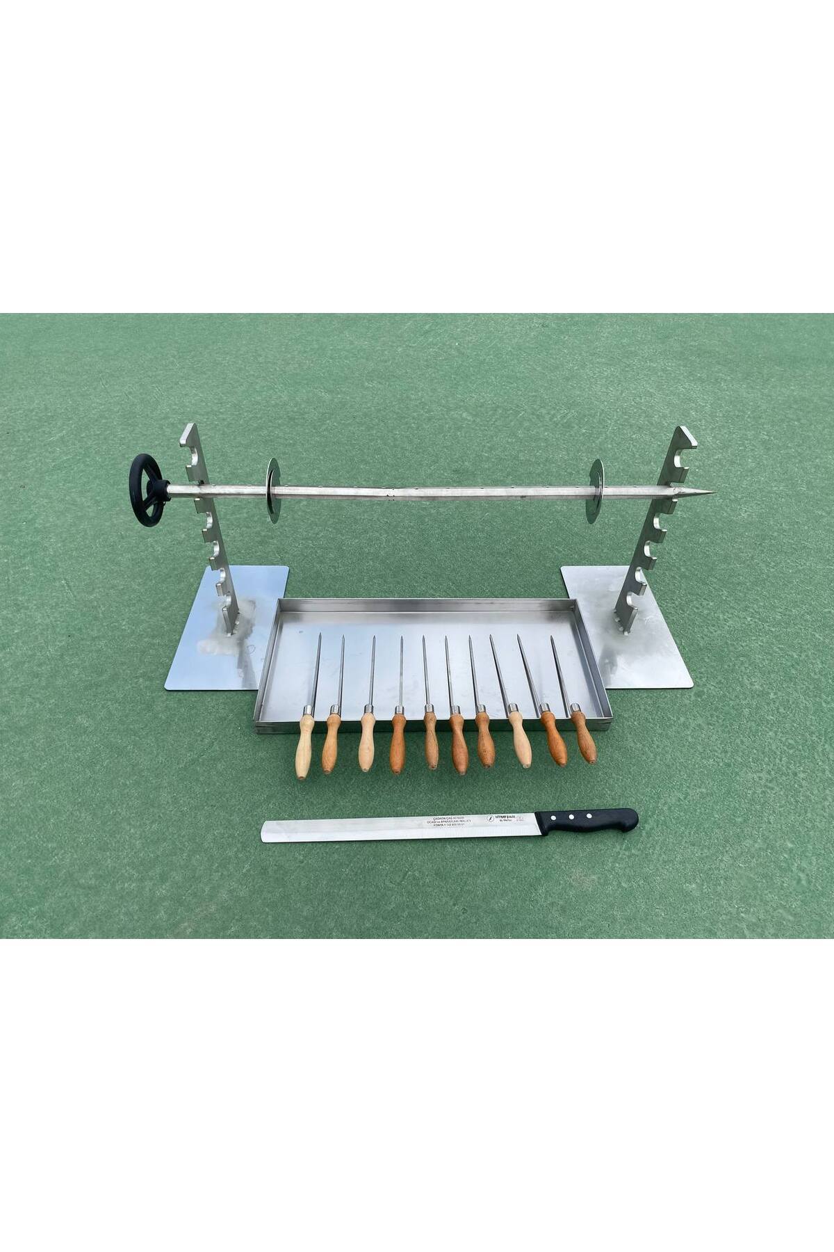 Tam takım (EKSİKSİZ) cağ kebap seti  75 cm tamamı (KROM) ŞİŞ + KROM TAVA+ BIÇAK+ 10 AD ET CAĞ+ DİSK 4