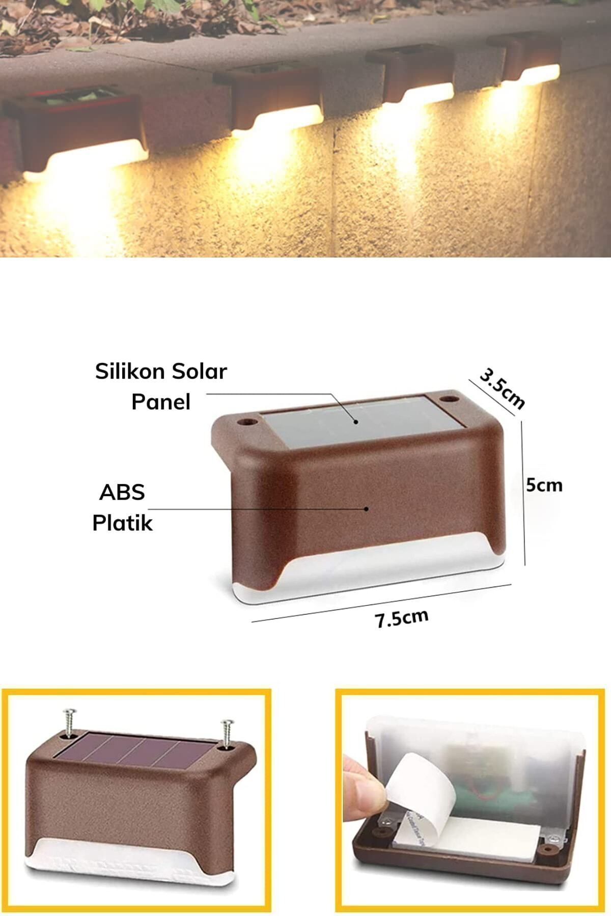Solar Güneş Enerjili Köşebent Merdiven Veranda Bahçe Led Lamba Tekli Dekor Bahçe Aydınlatma 4 Adet 3
